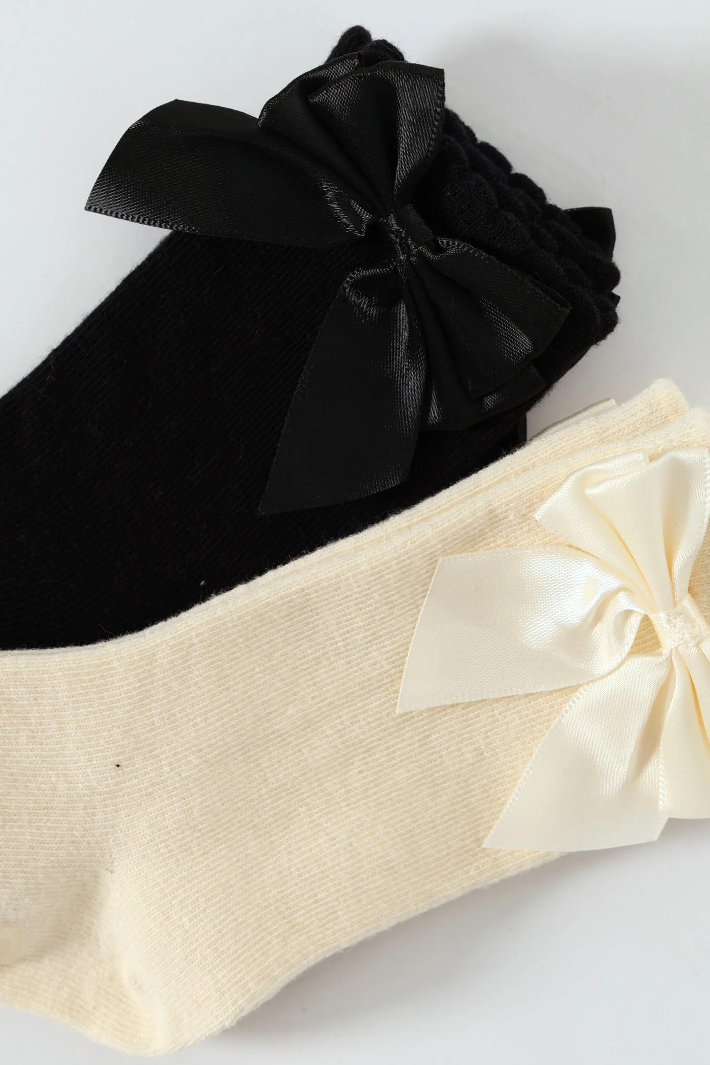 Baby Girls 2 Pack Bow Kneehigh Socks - Black/Cream - Image 2