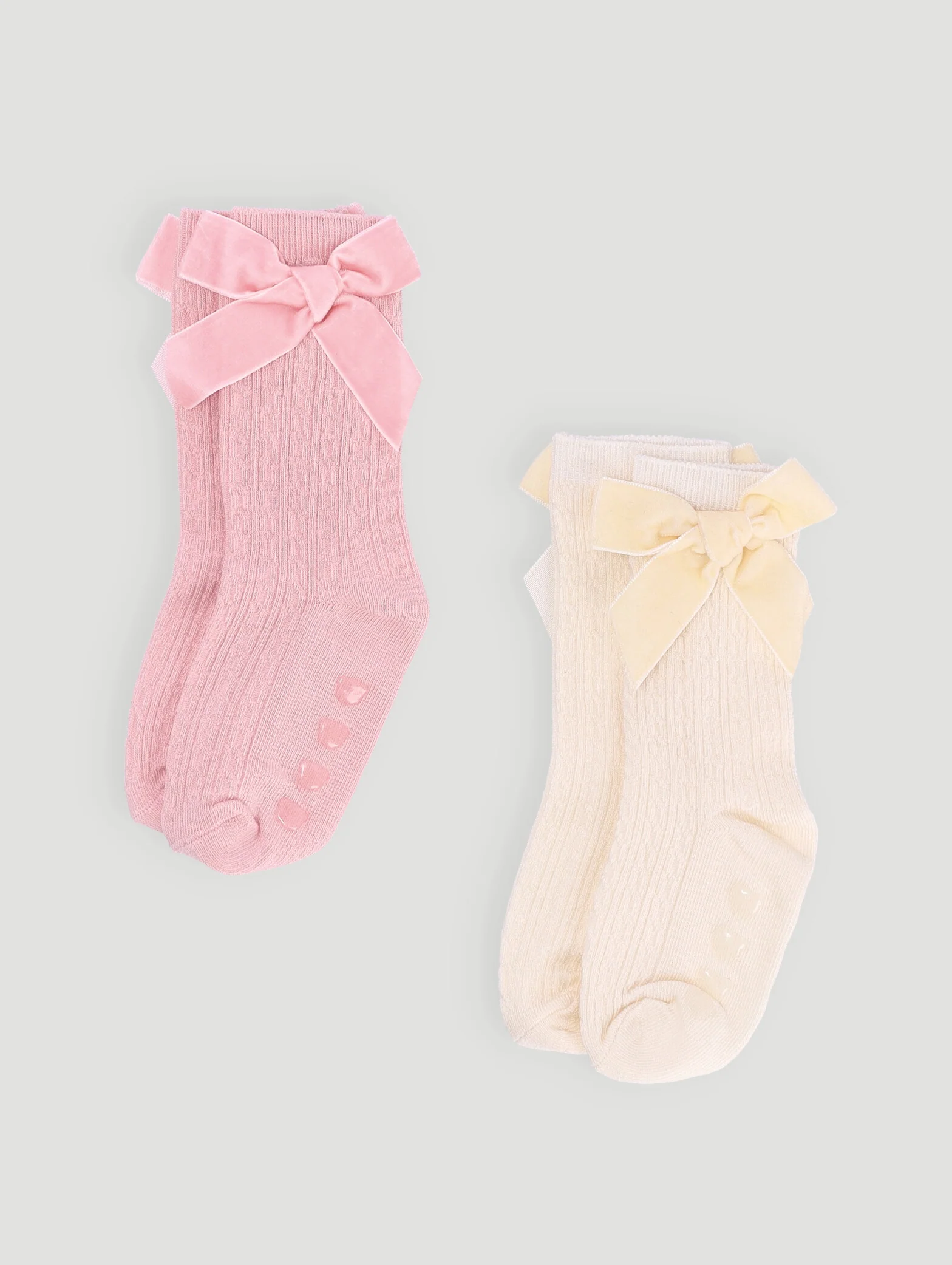 Baby Girls 2 Pack Bow Print Knee High Cotton Socks - Dusty Pink - Image 2