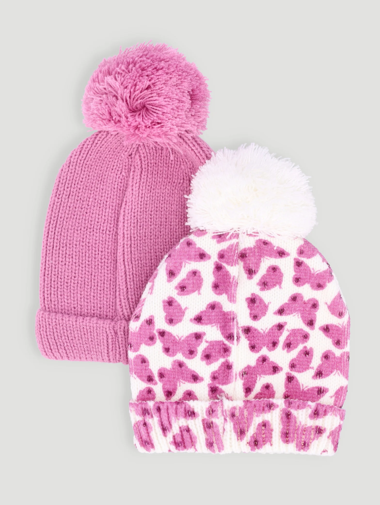 Baby Girls 2 Pack Butterfly Beanies - Candy Pink - Image 5