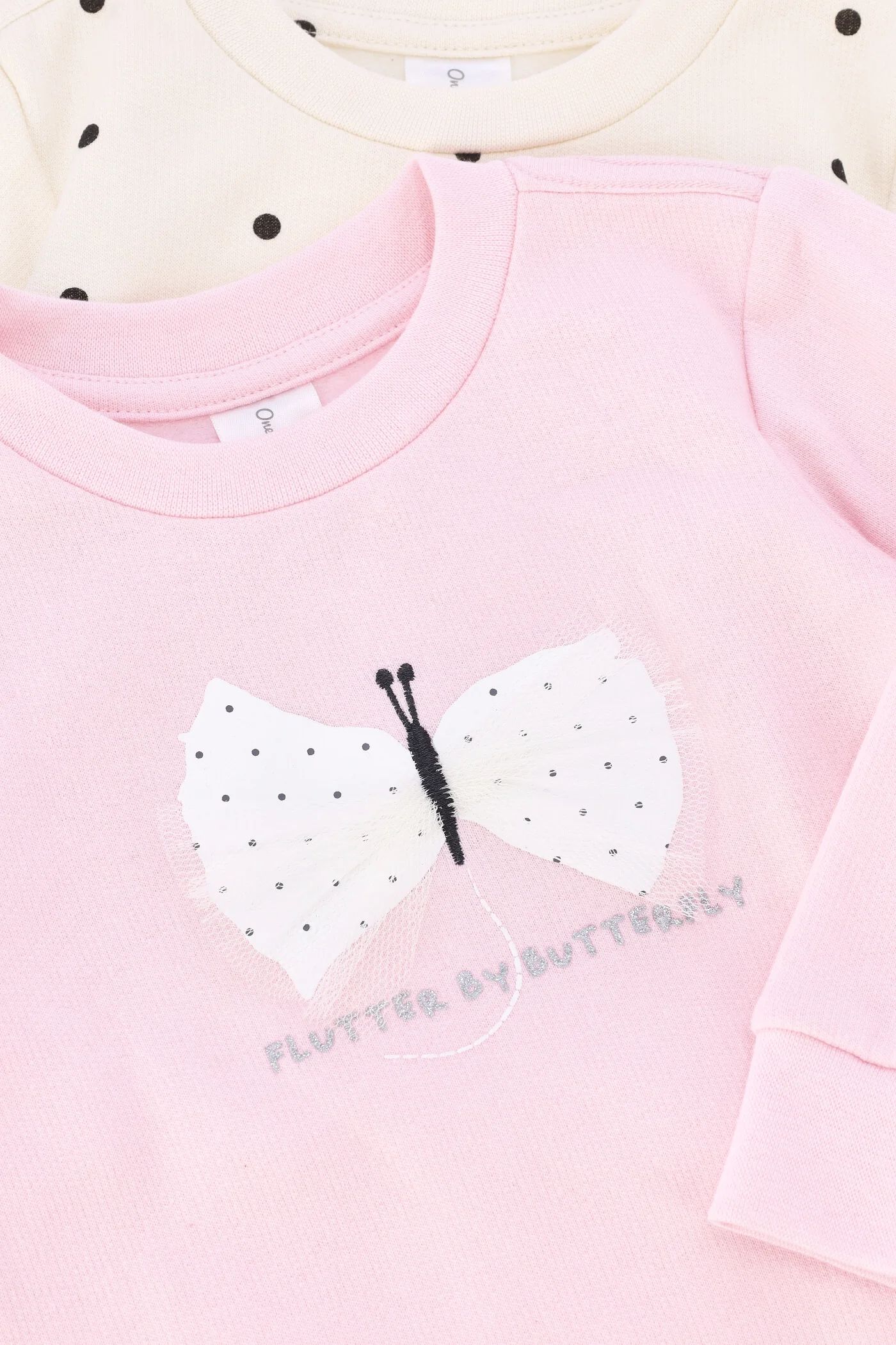Baby Girls 2 Pack Butterfly Polka Dot Sweat Top - Pink - Image 2