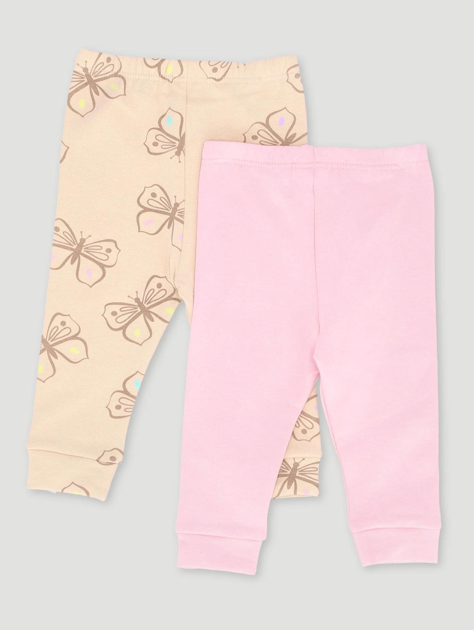Baby Girls 2 Pack Butterfly Print Legging - Pink/Stone - Image 2