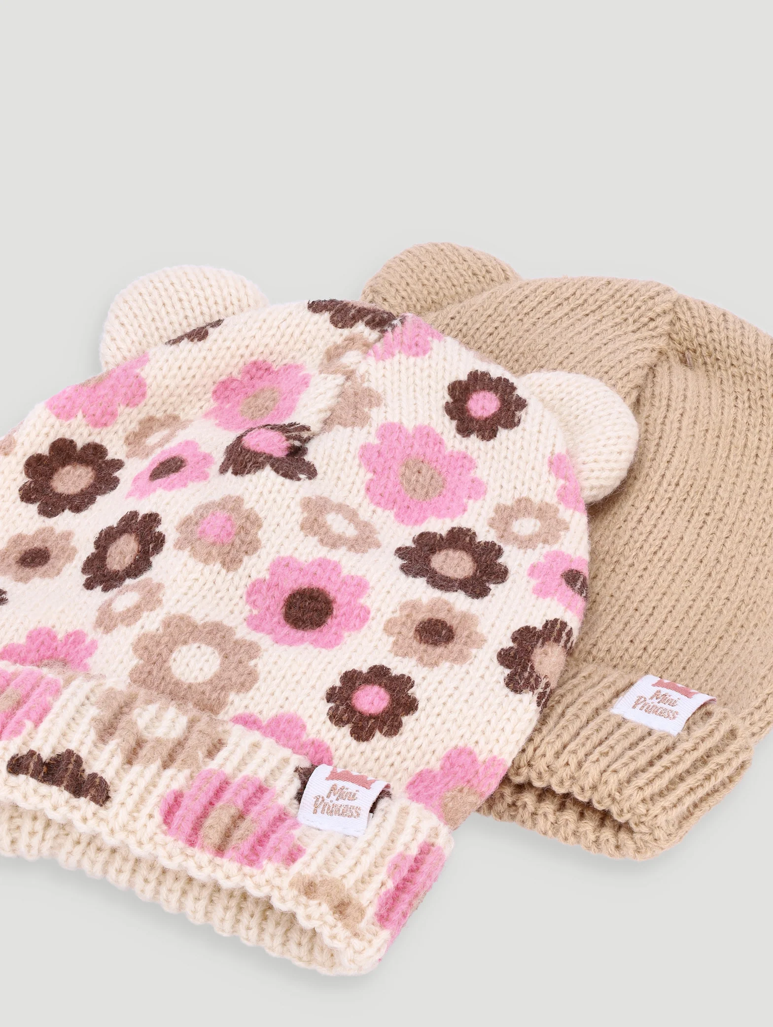 Baby Girls 2 Pack Daisy Beanie - Light Brown - Image 3