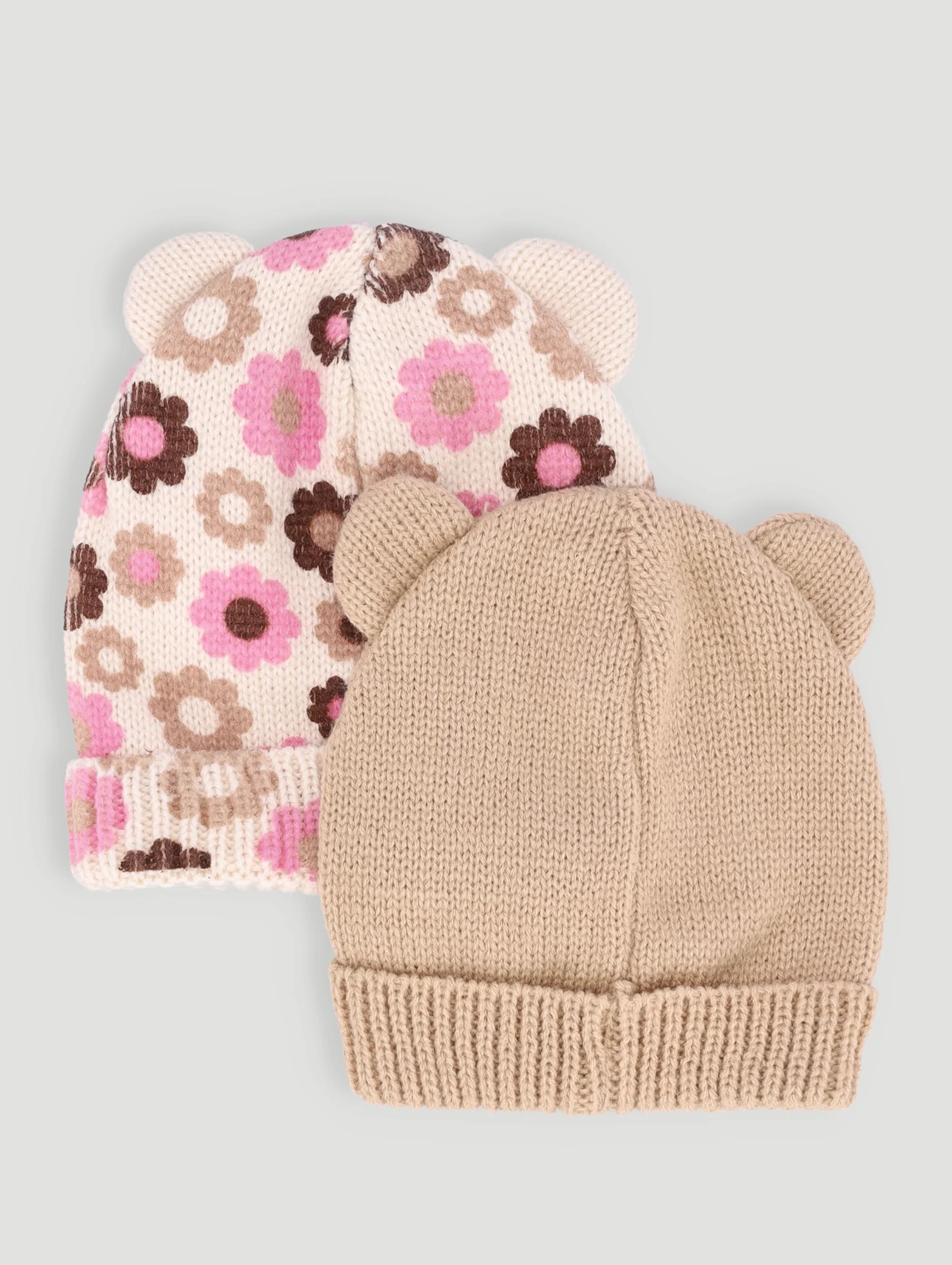 Baby Girls 2 Pack Daisy Beanie - Light Brown - Image 4