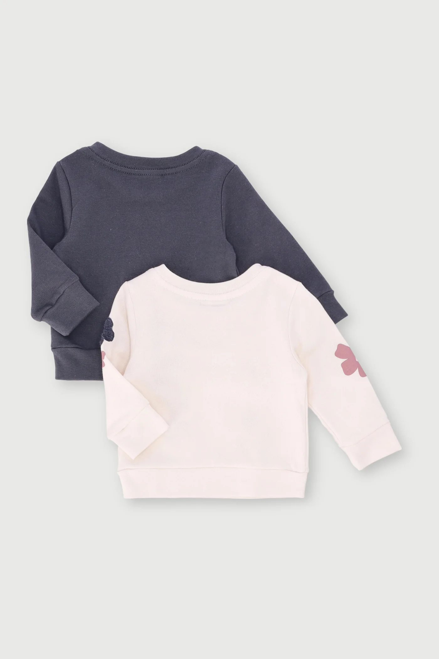 Baby Girls 2 Pack Daisy Fleece Long Sleeve Crew Top - Cream/Charcoal - Image 2