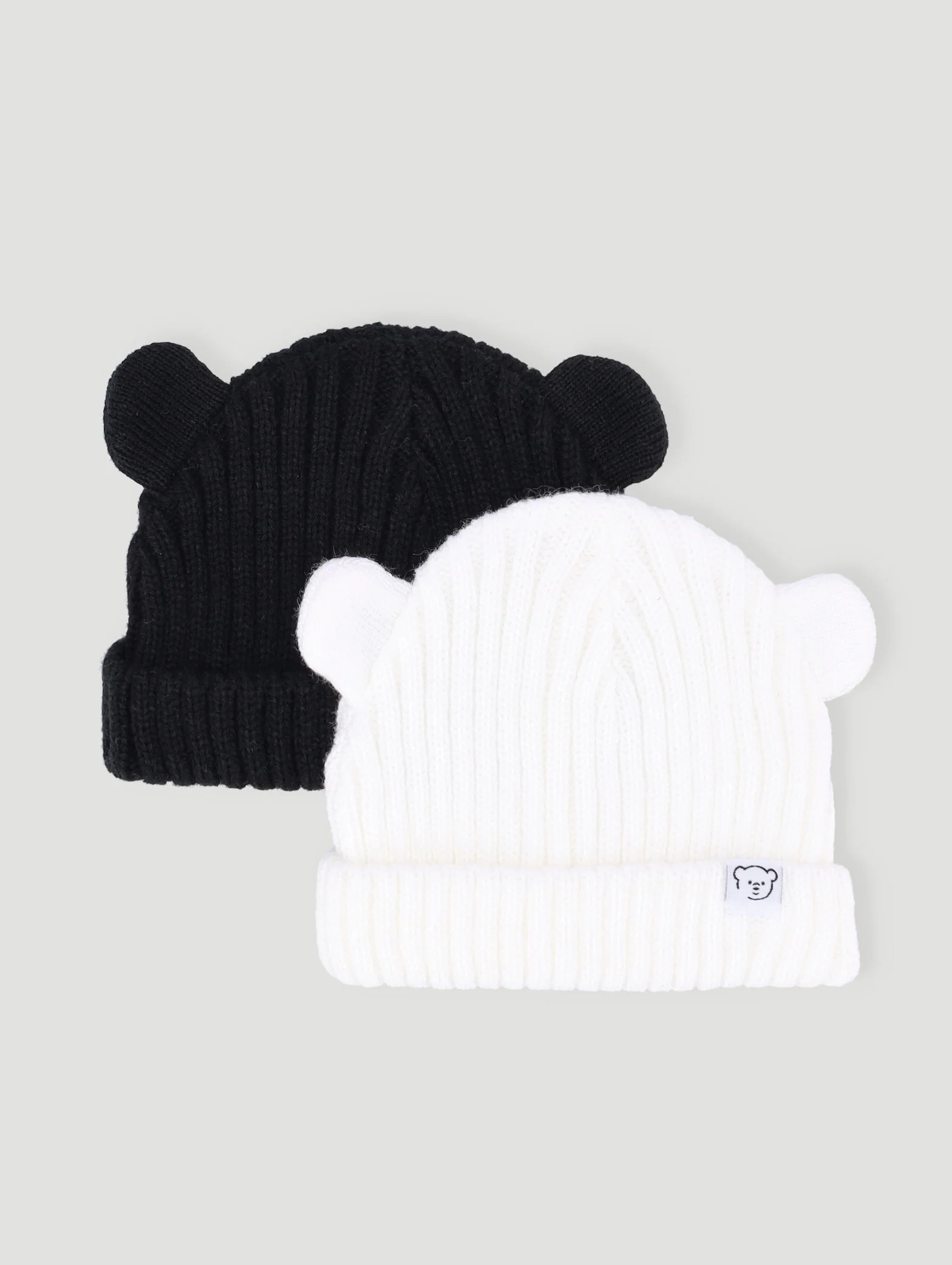 Baby Girls 2 Pack Ears Beanie- Black/White - Image 2