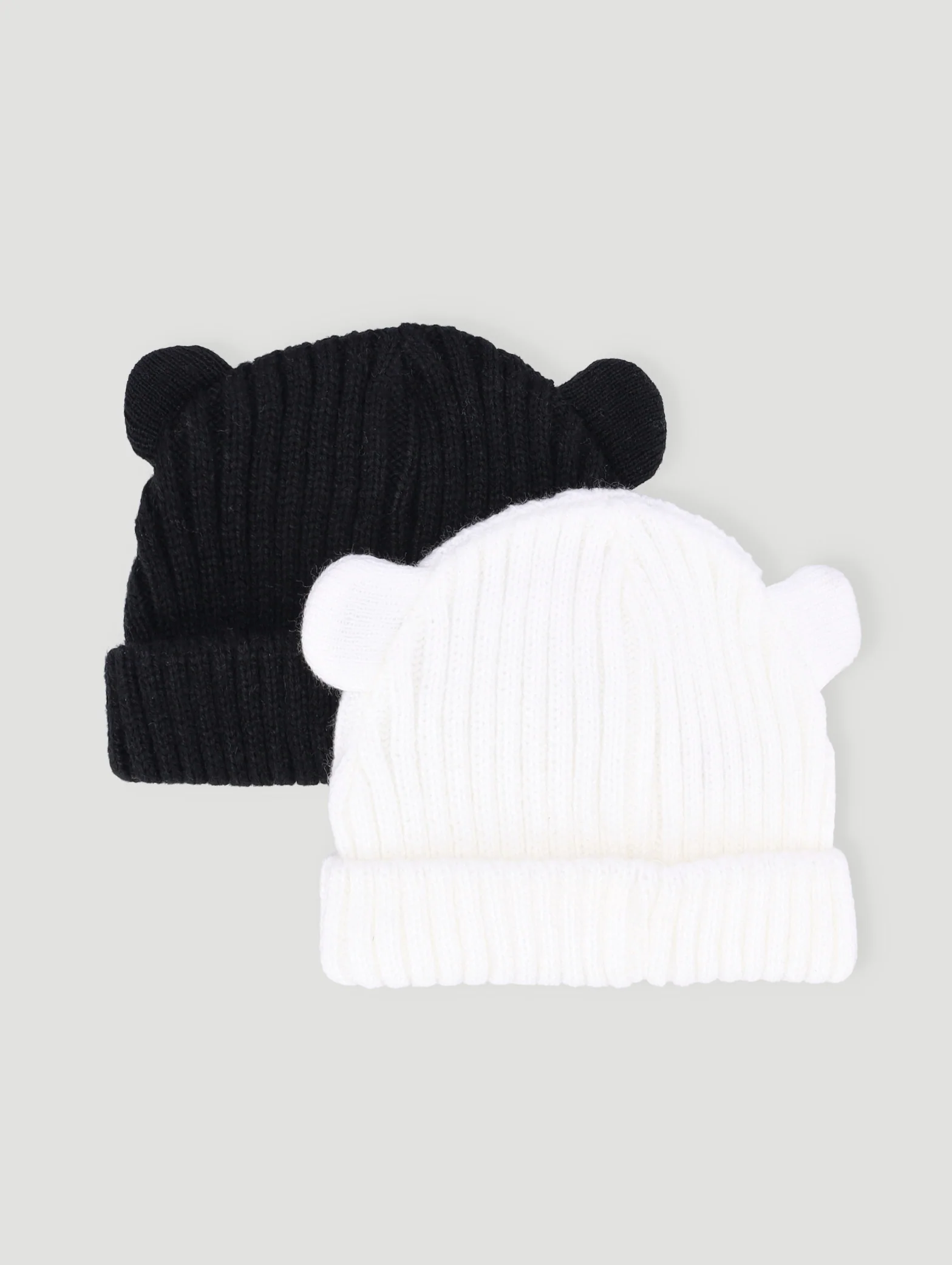 Baby Girls 2 Pack Ears Beanie- Black/White - Image 3