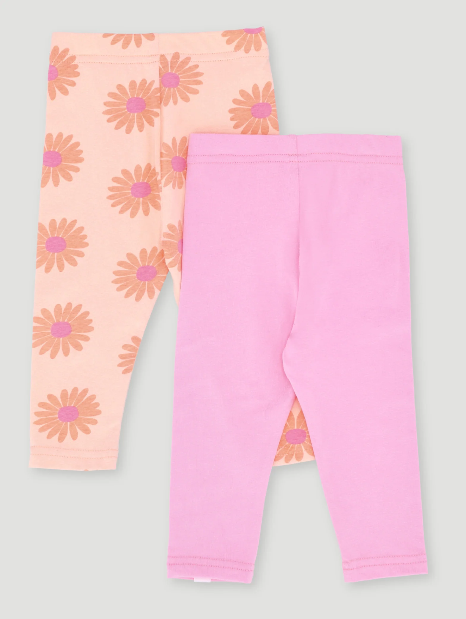 Baby Girls 2 Pack Flower Print Knit Legging - Pink/Orange - Image 2