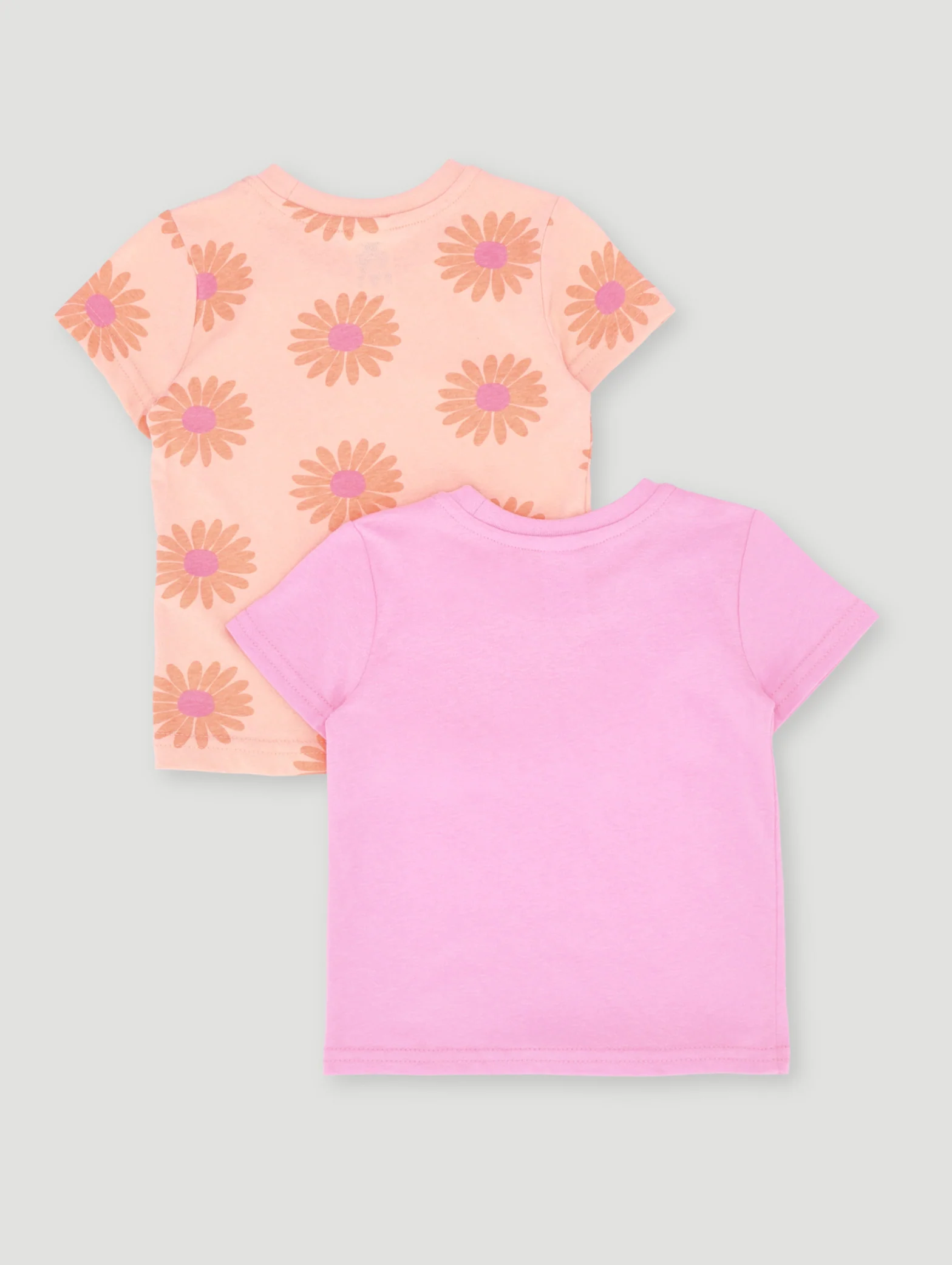 Baby Girls 2 Pack Flower Print Tee - Pink/Orange - Image 2