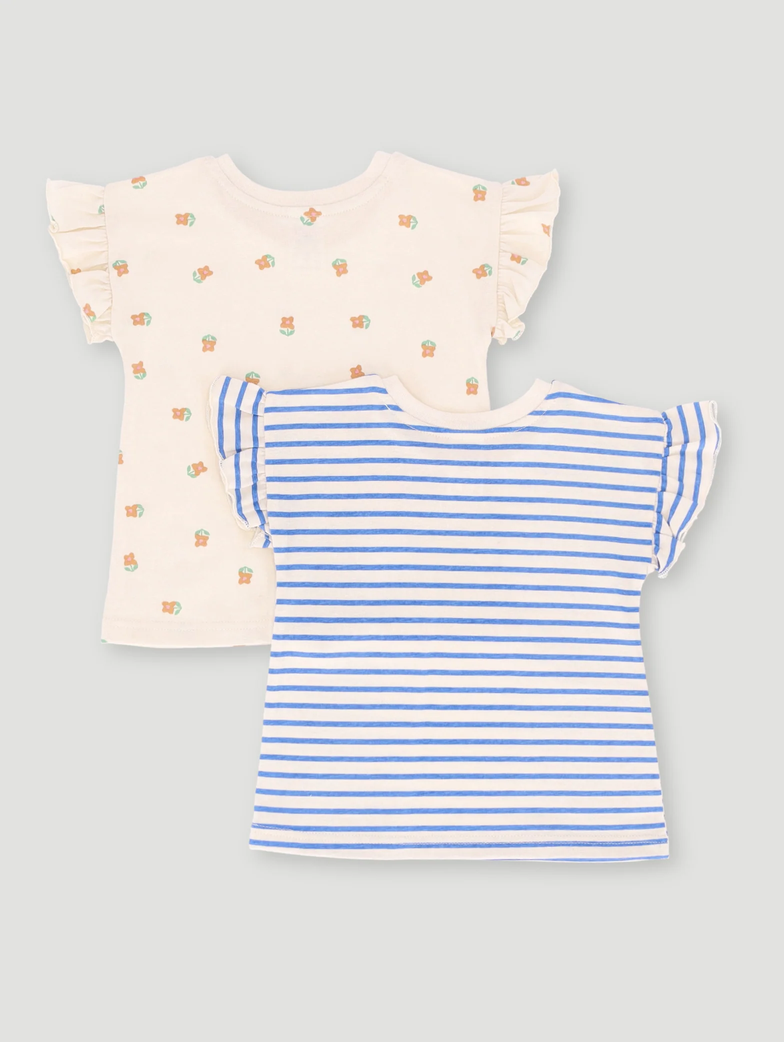 Baby Girls 2 Pack Flower Tee - Light Stone - Image 2