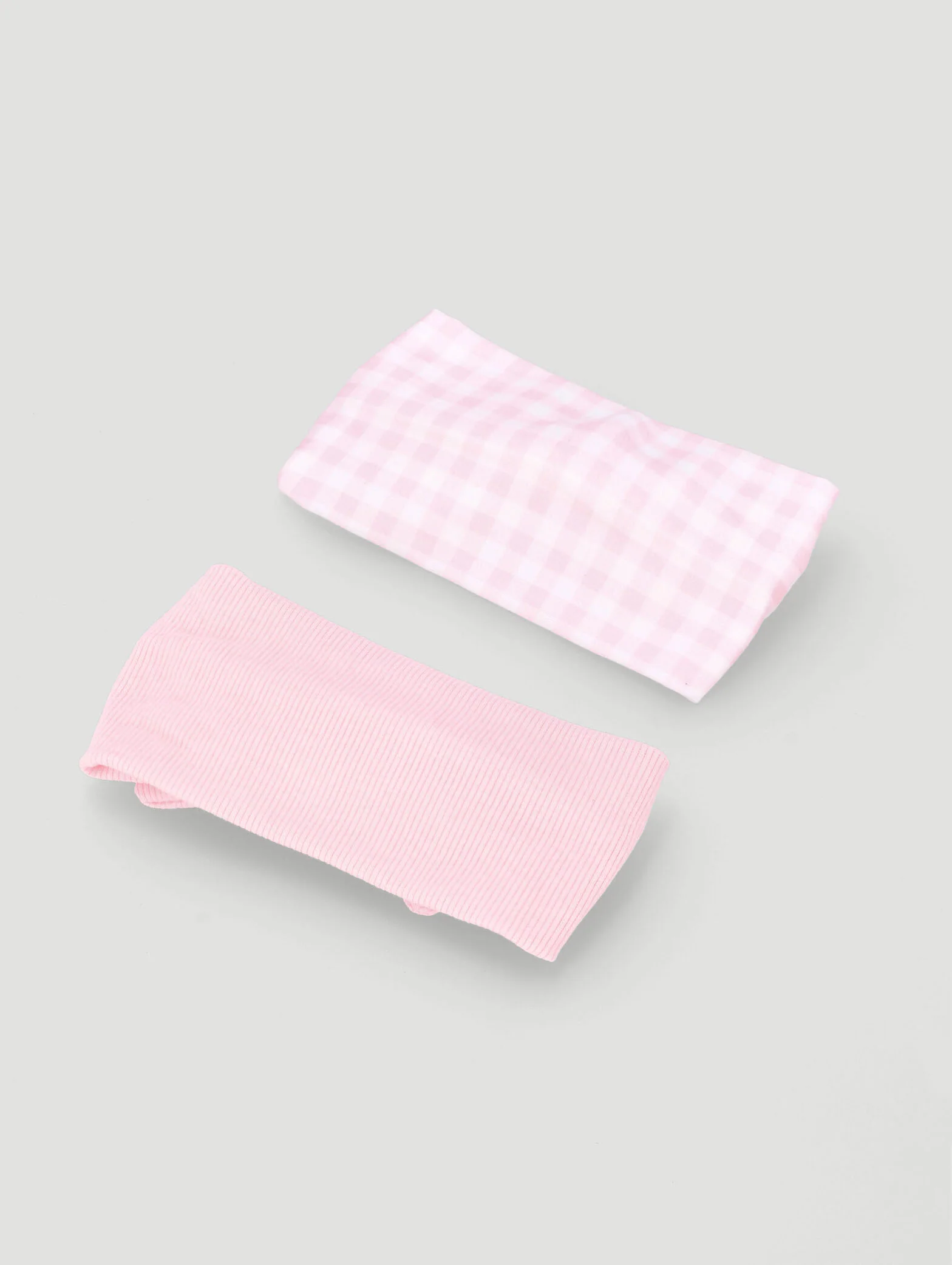 Baby Girls 2 Pack Gingham Printed Plain Headband - Pink - Image 2