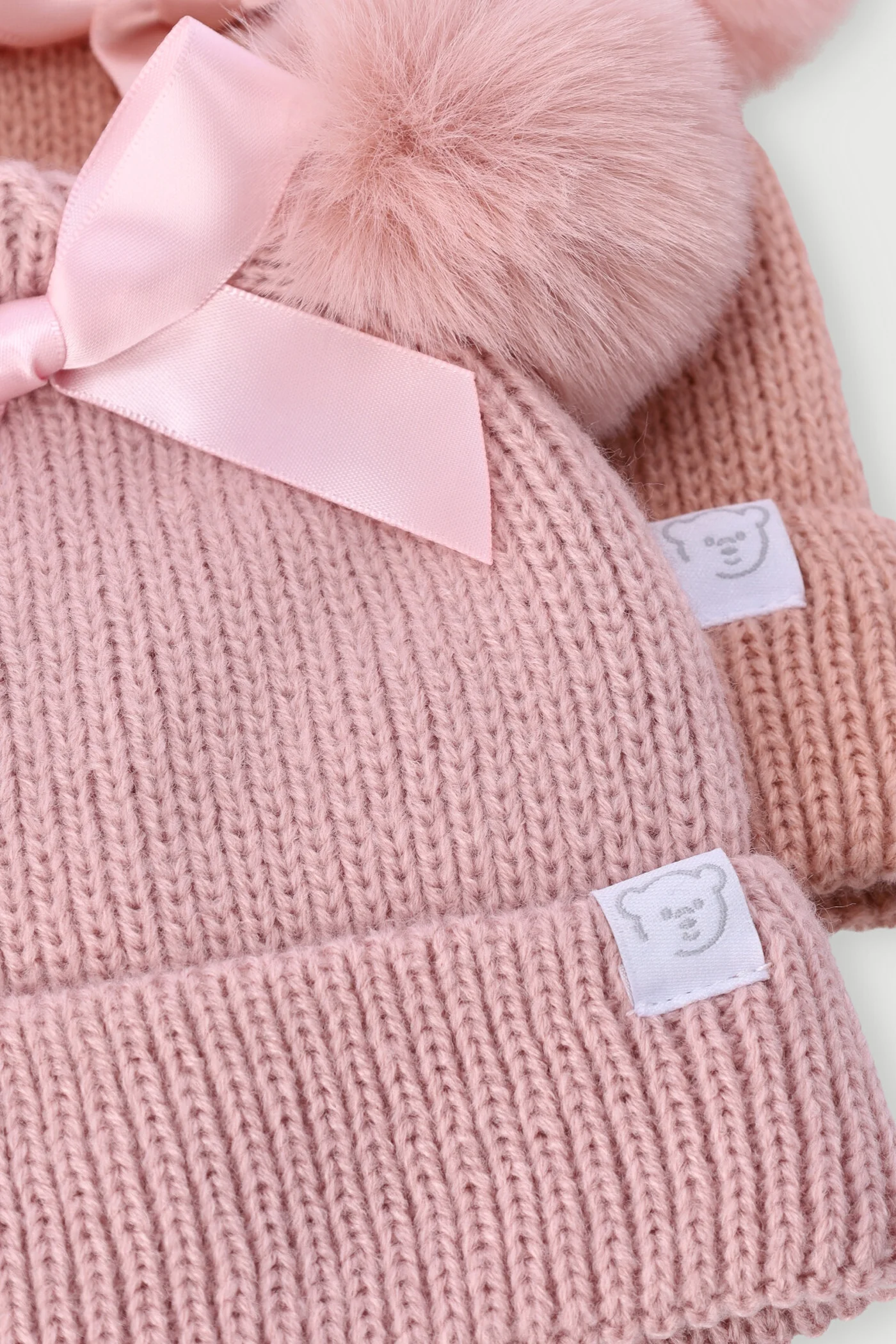 Baby Girls 2 Pack Knit Beanie - Dusty Pink - Image 2