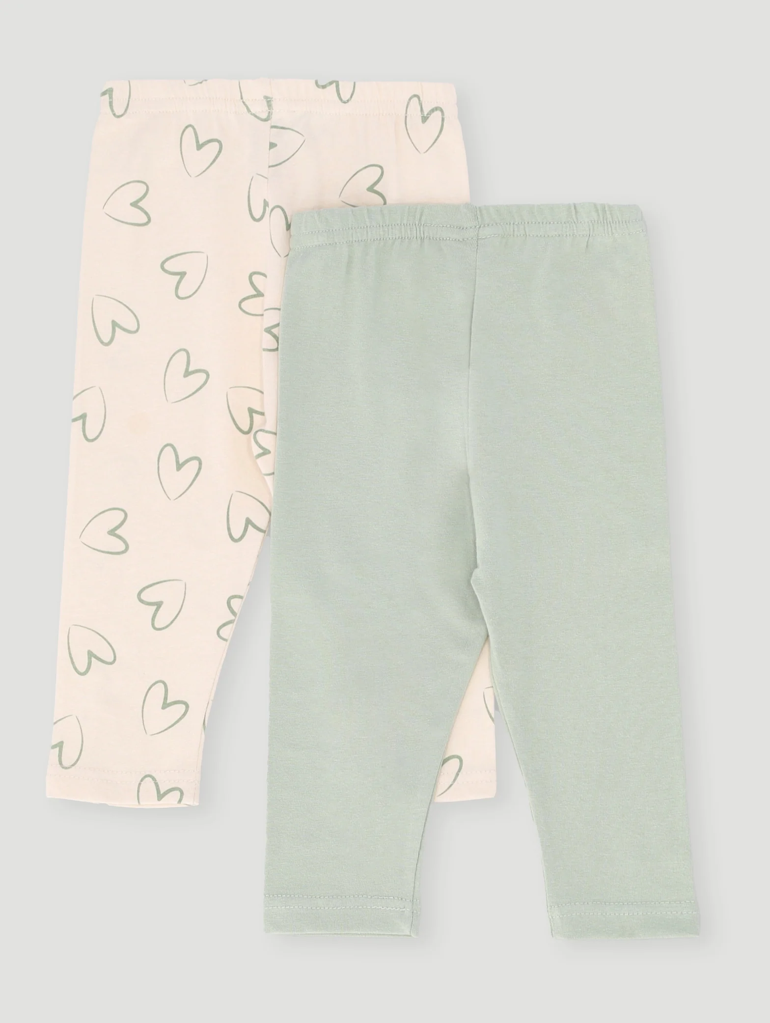 Baby Girls 2 Pack Knit Heart Leggings - Sage - Image 2