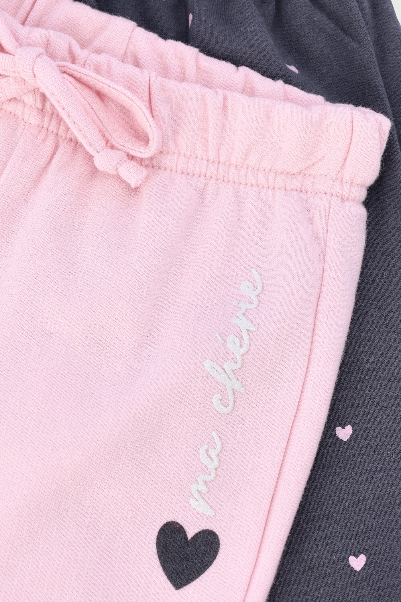 Baby Girls 2 Pack Ma Cherie Joggers - Charcoal/Pink - Image 2