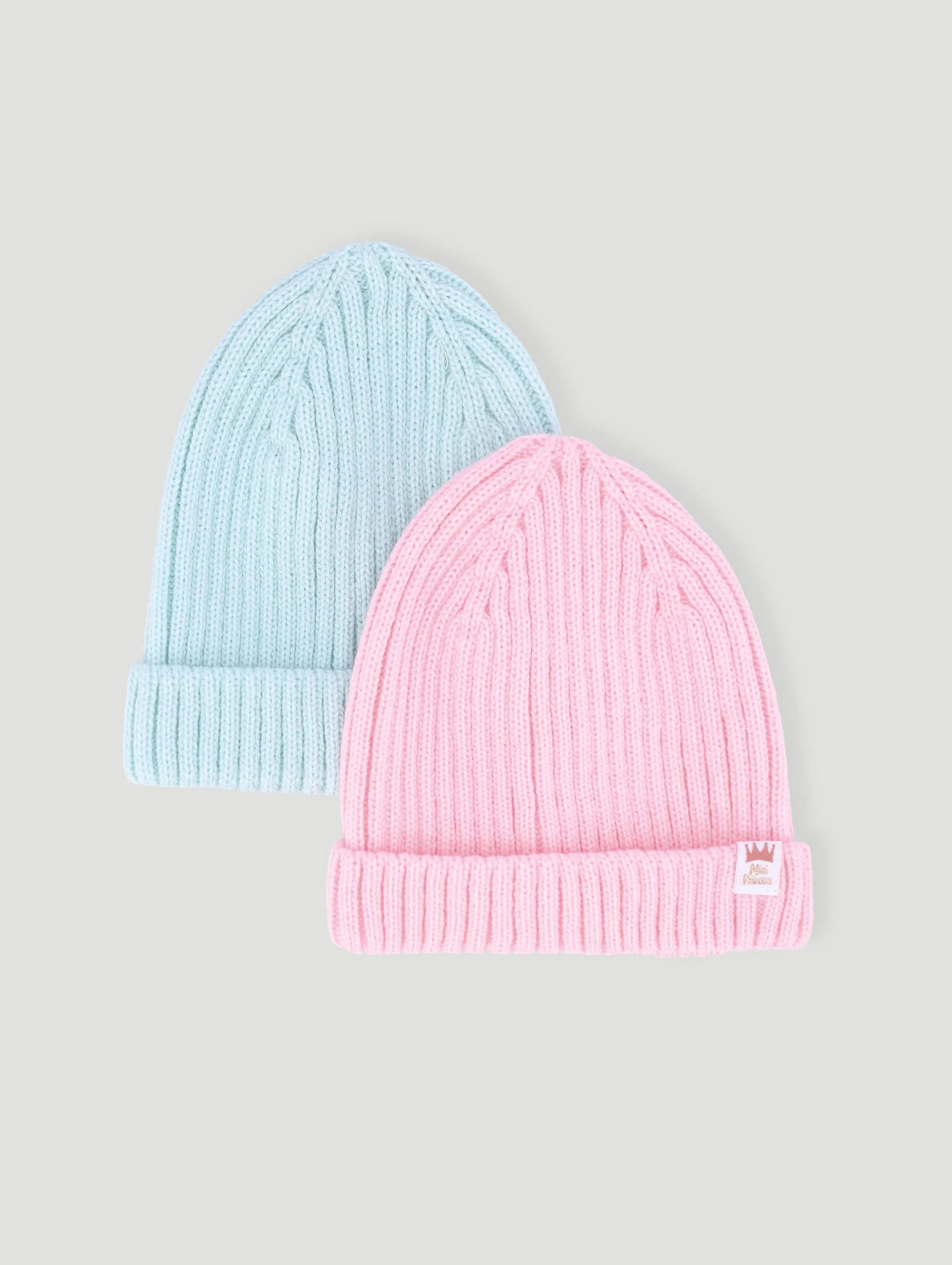 Baby Girls 2 Pack Mini Princess Beanie - Sage/Pink - Image 2