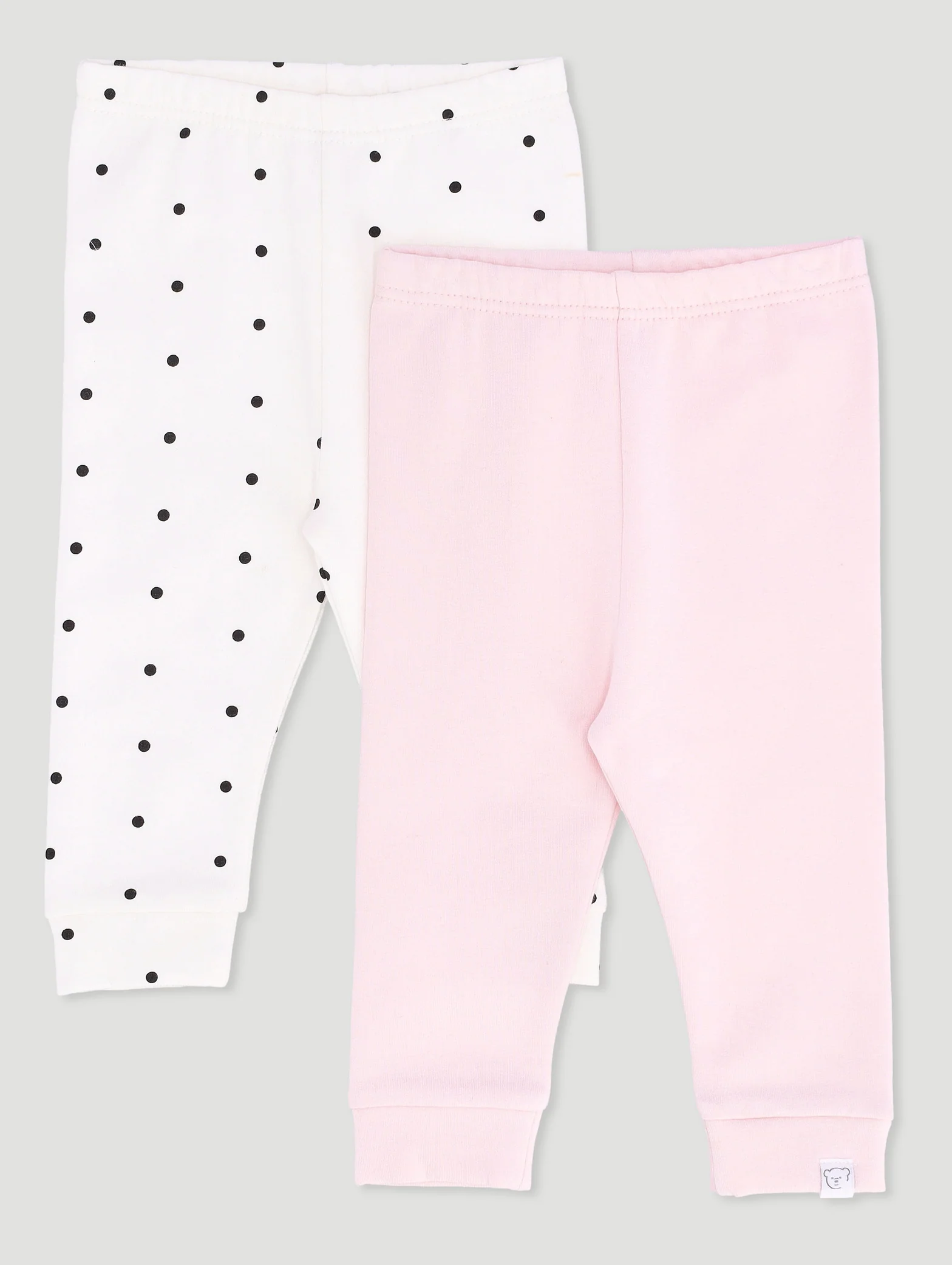 Baby Girls 2 Pack Polka Dot Fleece Leggings - Image 2