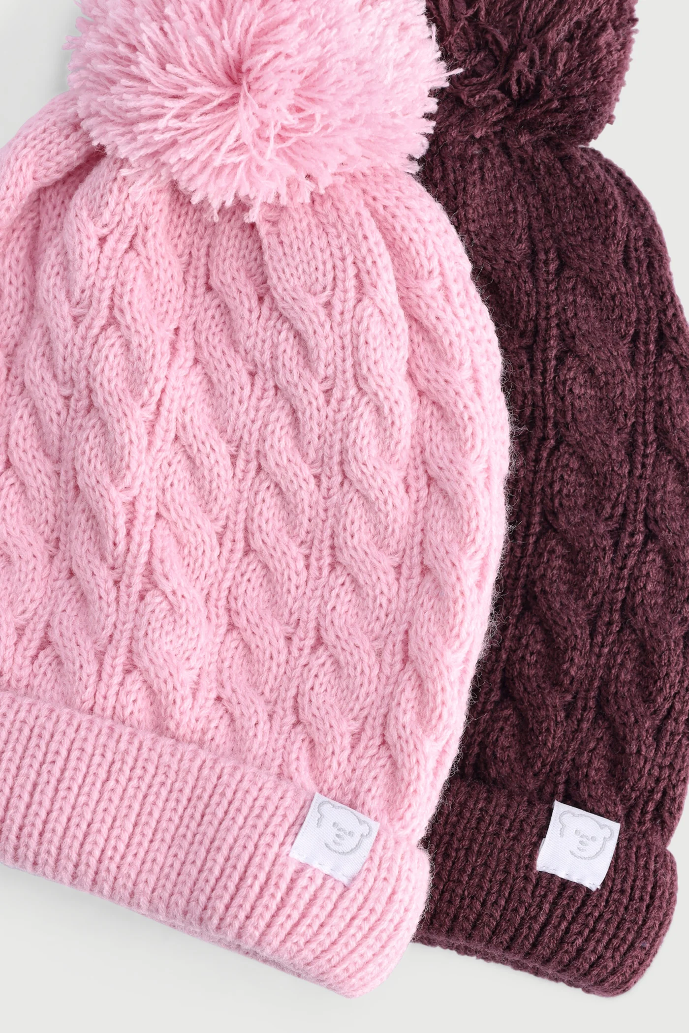 Baby Girls 2 Pack Pom Pom Beanie - Grape - Image 2