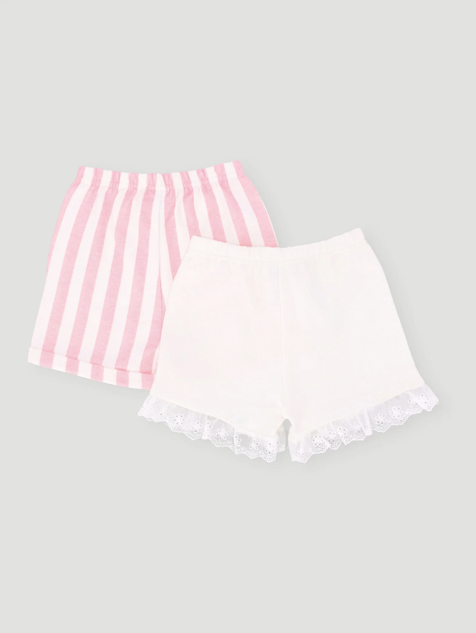 Baby Girls 2 Pack Stripes/Frills Short Set - Cream Multi - Image 2