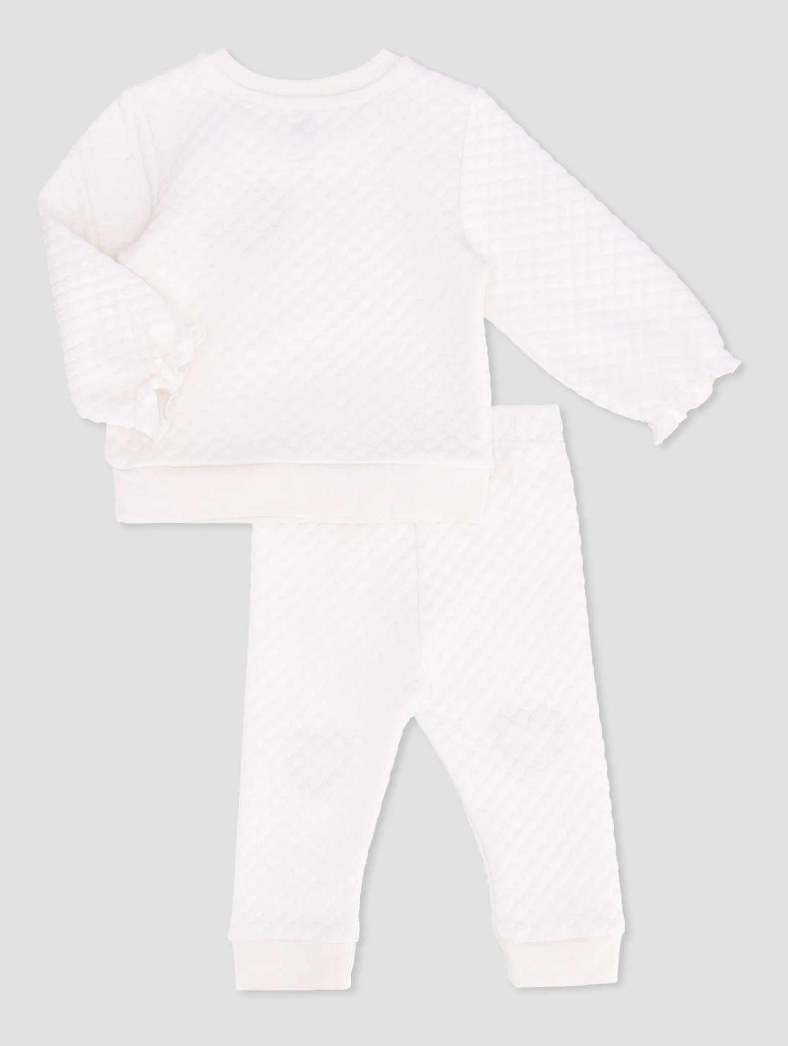 Baby Girls 2 Piece Bubble Heart Quilted Set - Cream - Image 2
