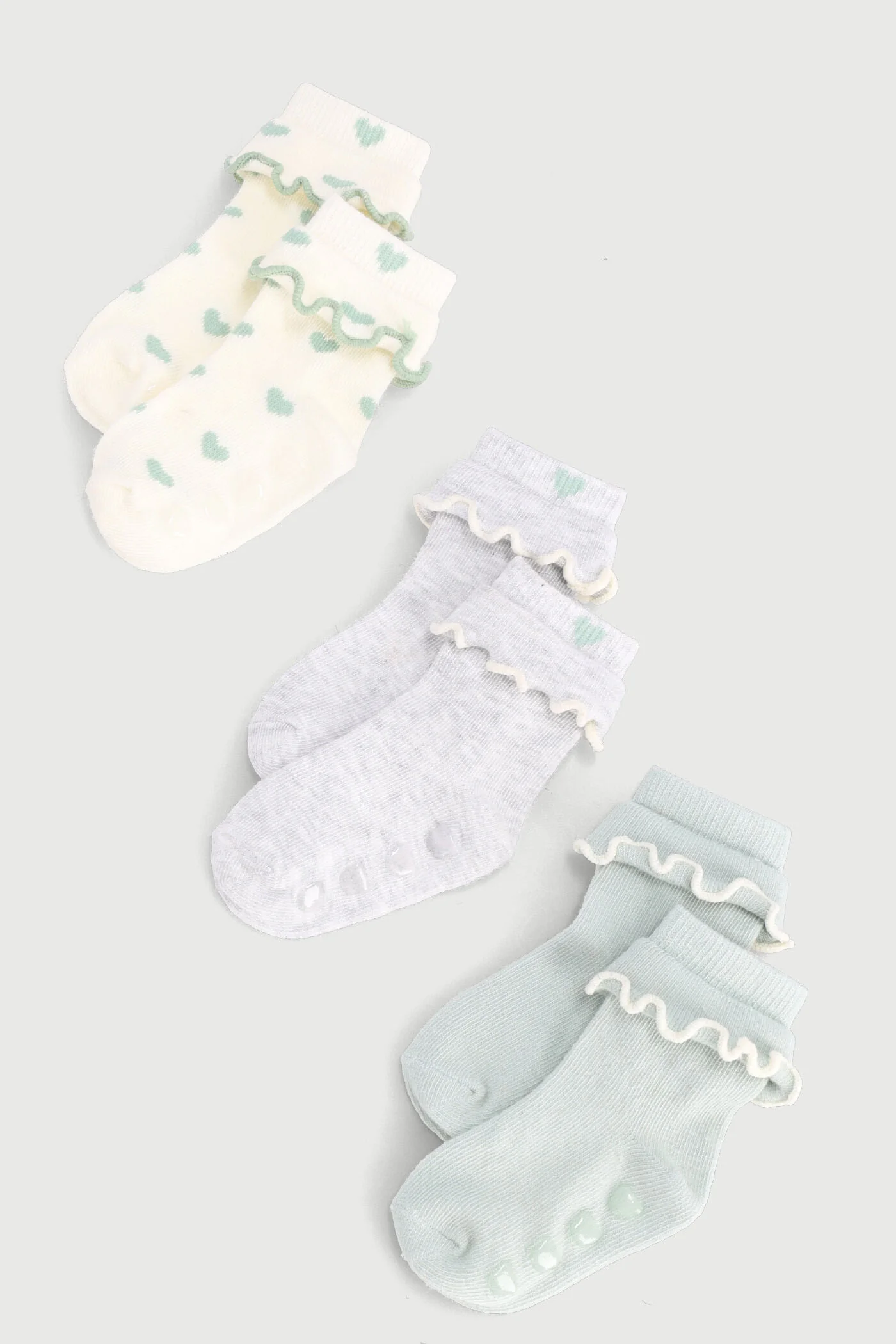 Baby Girls 3 Pack Cotton Print Socks - Sage - Image 2