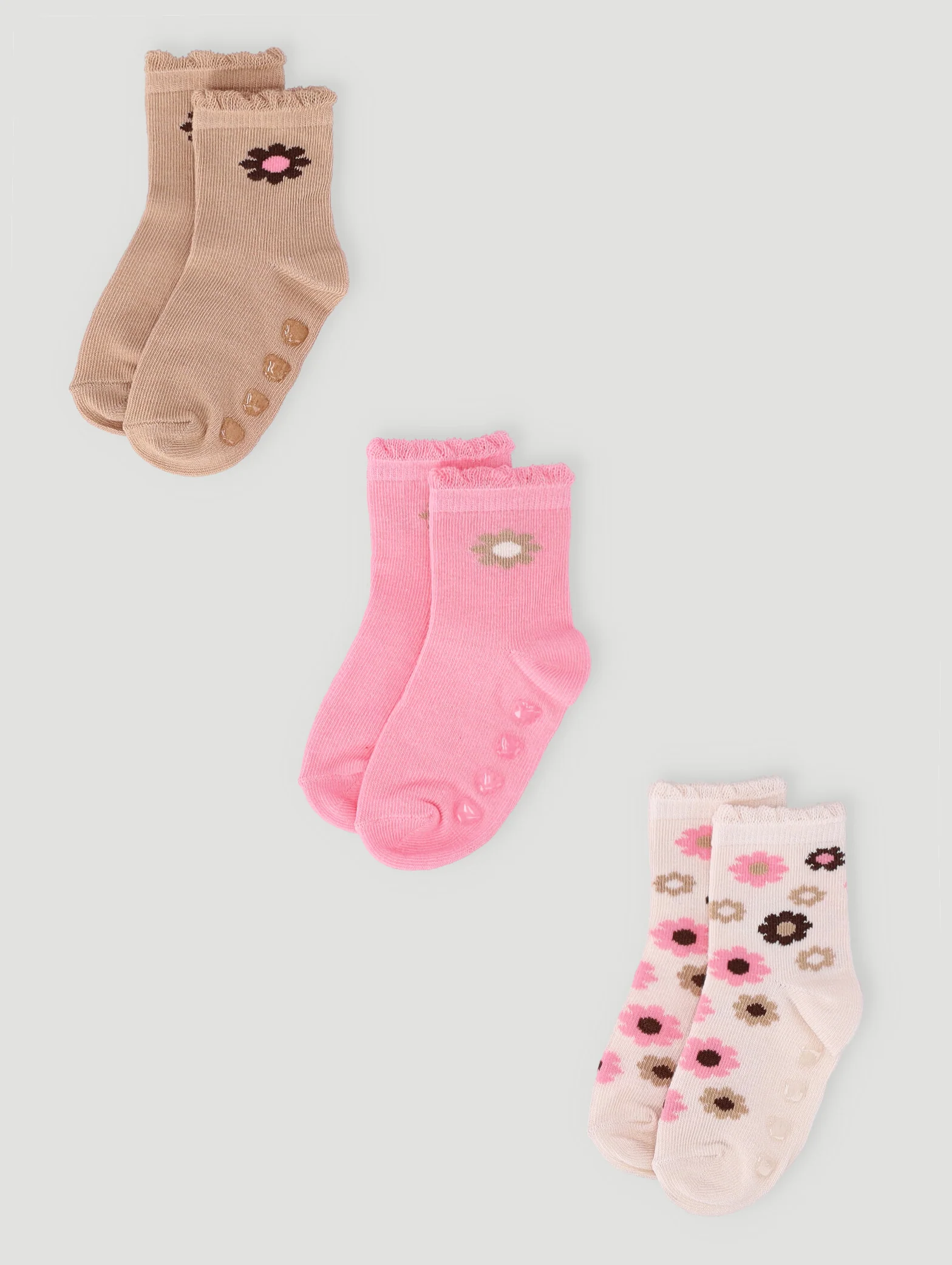 Baby Girls 3 Pack Daisy Cotton Socks - Cream/Yellow/White - Image 2
