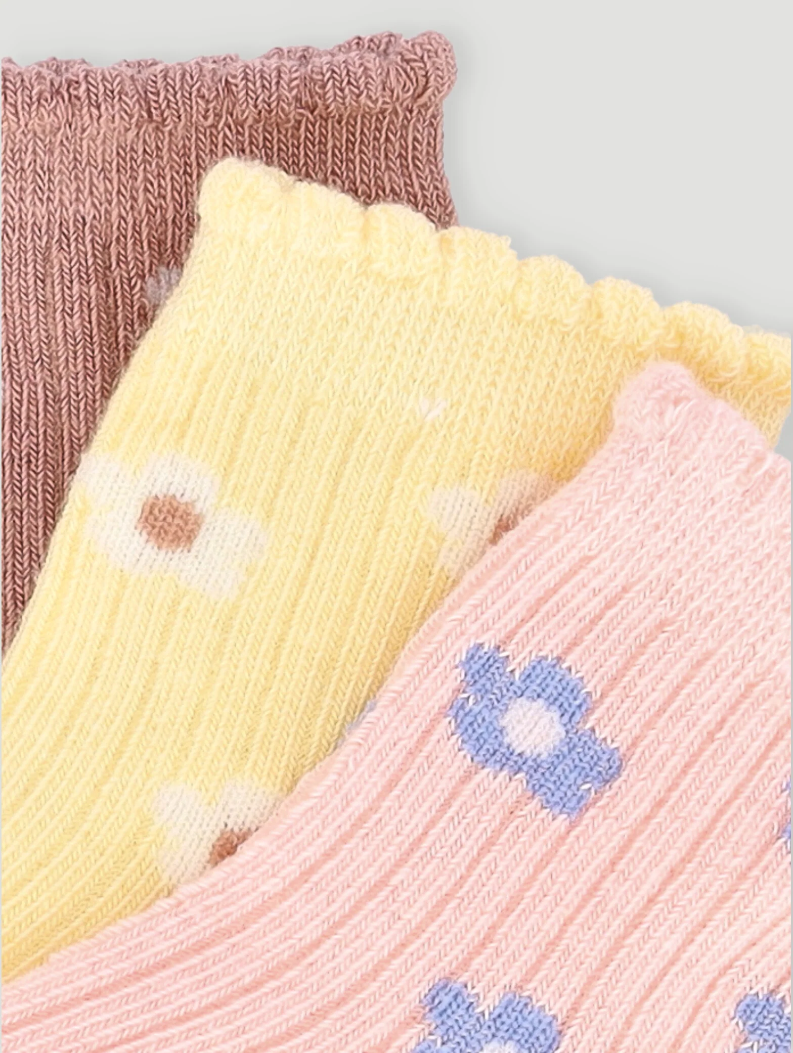 Baby Girls 3 Pack Daisy Cotton Socks - Neutral - Image 2