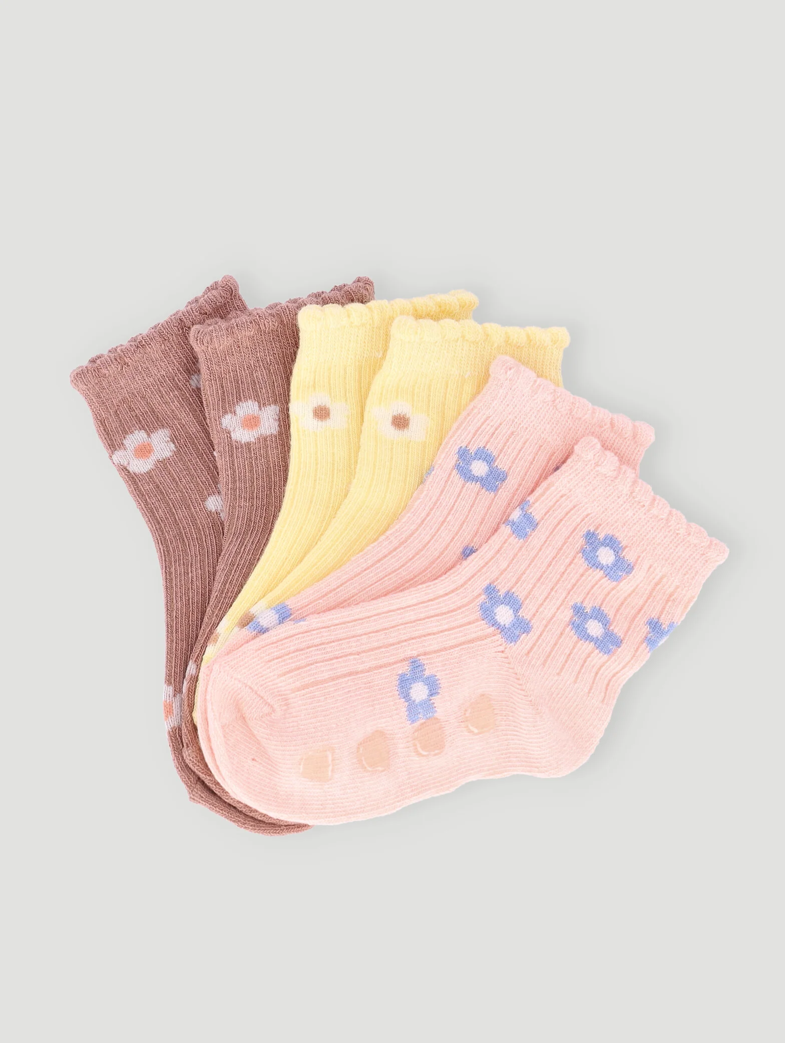 Baby Girls 3 Pack Daisy Cotton Socks - Neutral - Image 3