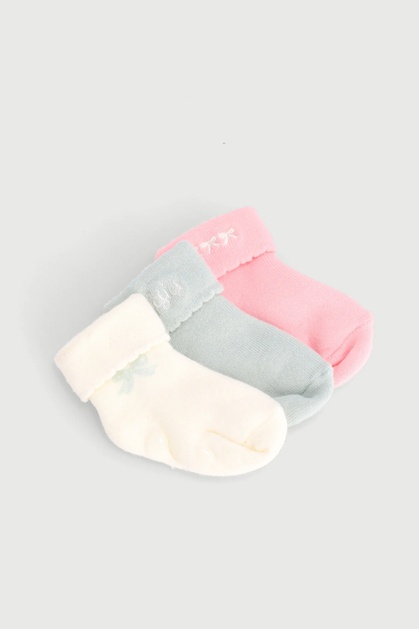 Baby Girls 3 Pack Embroidered Towelling Socks - Sage - Image 2