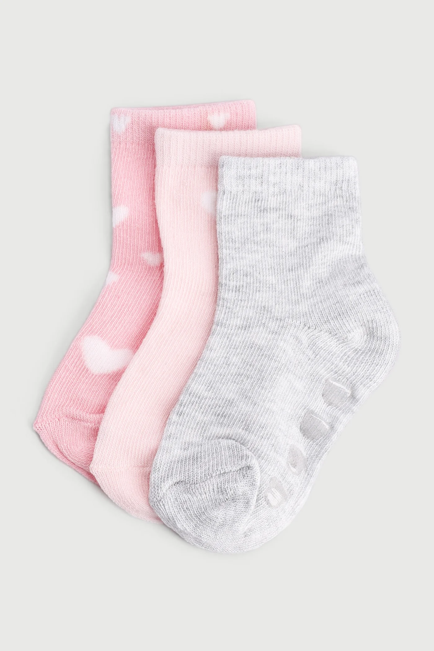 Baby Girls 3 Pack Hearts Cotton Socks - Pink - Image 2
