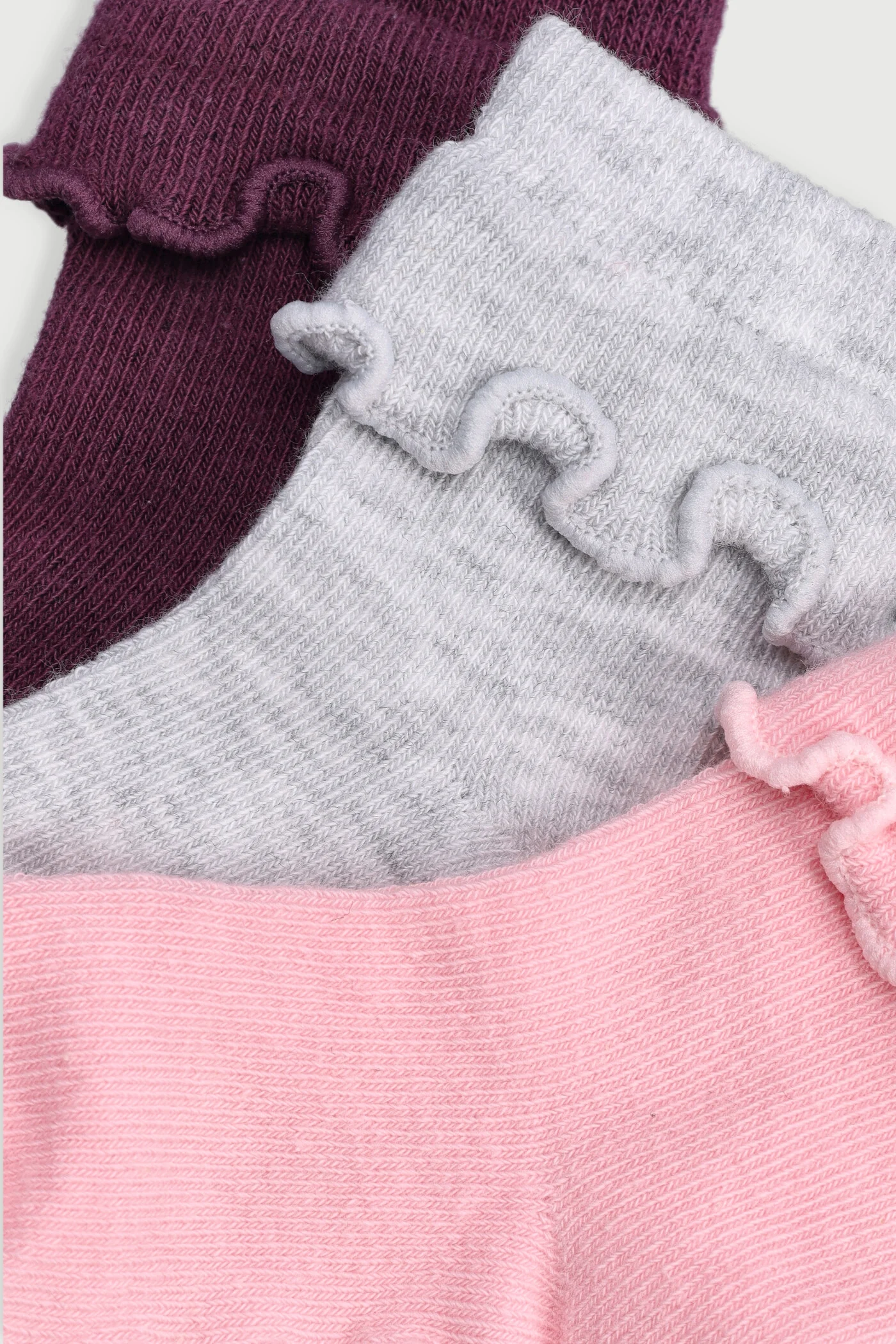 Baby Girls 3 Pack Plain Ruffles Socks - Grape - Image 2