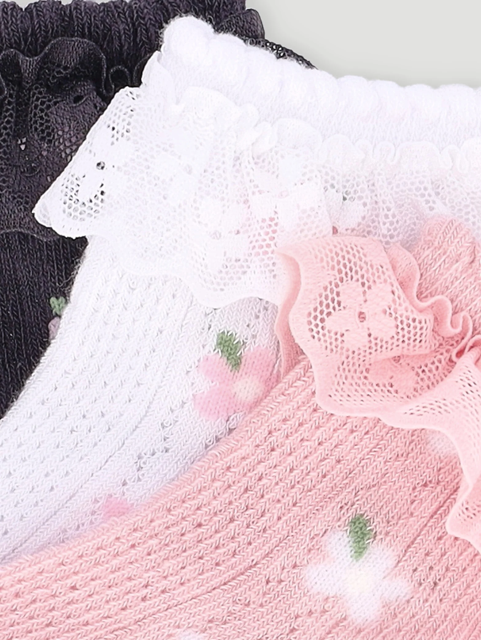Baby Girls 3 Pack Ruffled Cotton Socks - Cream - Image 3