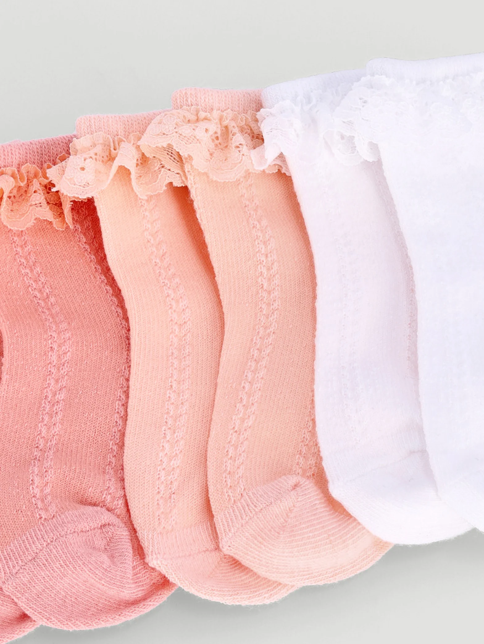 Baby Girls 3 Pack Ruffled Socks - White/Peach/Cameo Rose - Image 2