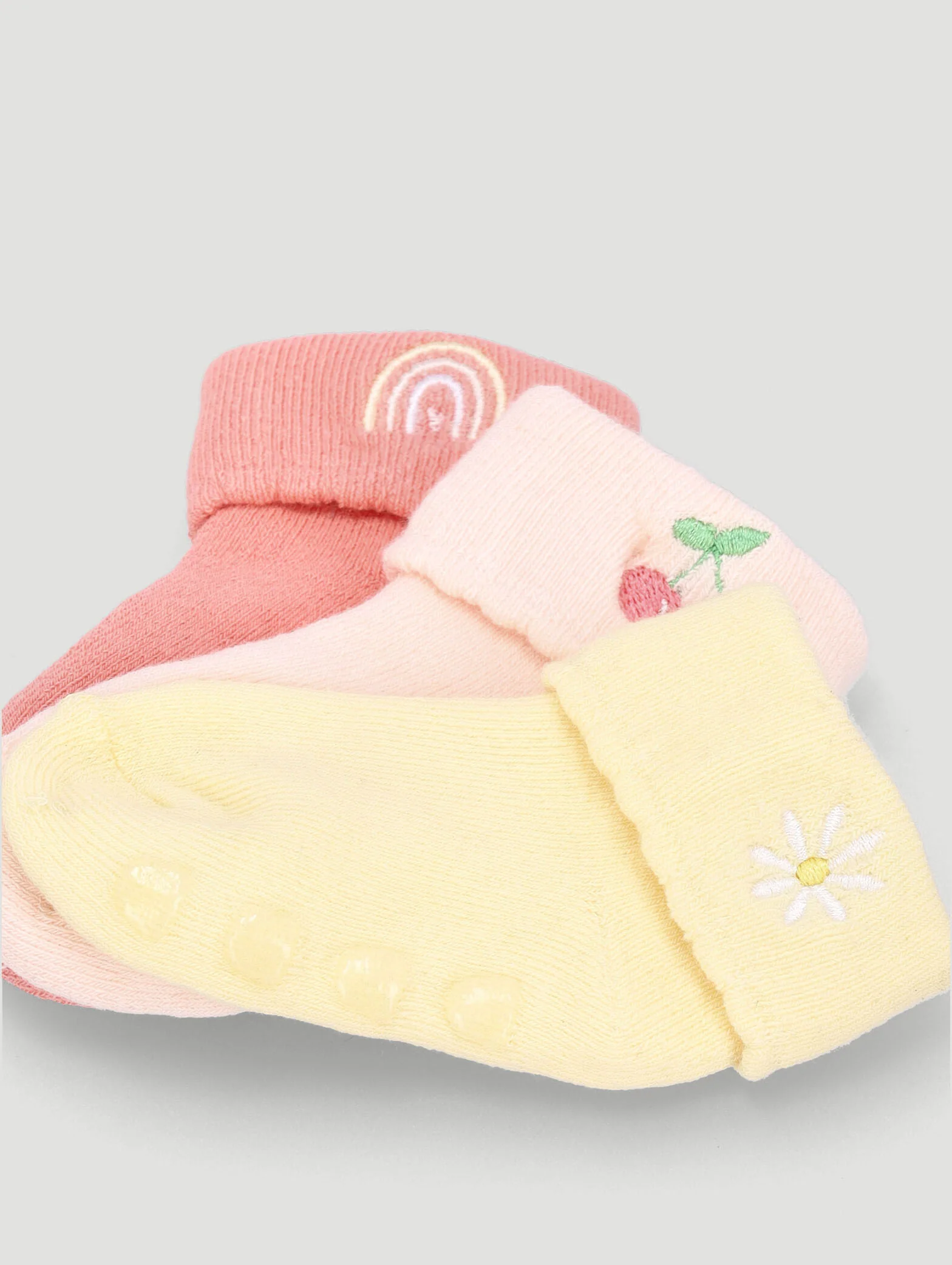 Baby Girls 3 Pack Towelling Embroidered Socks - Dusty Pink - Image 2