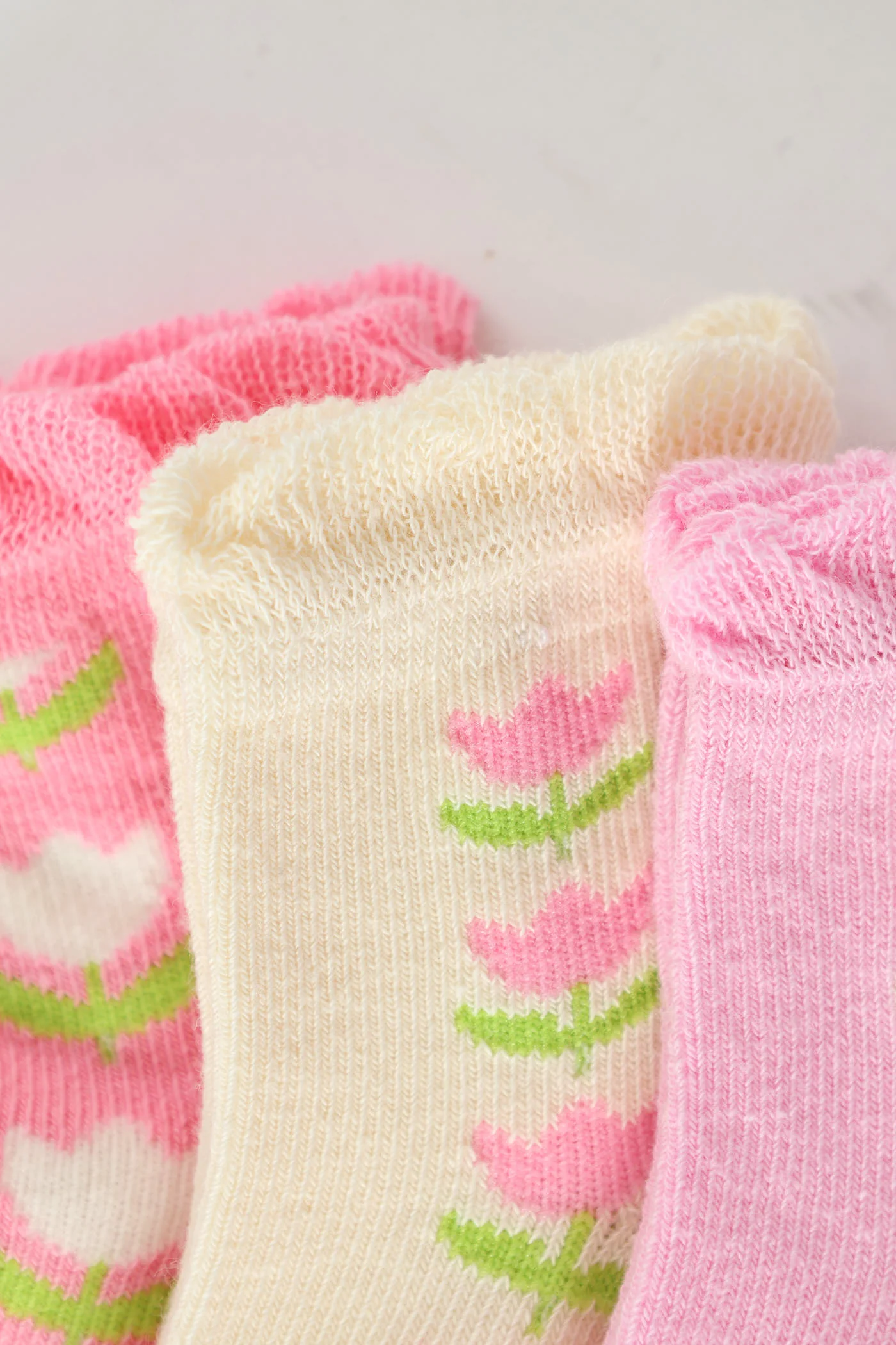 Baby Girls 3 Pack Tulip Cotton Socks - Cream/Pink - Image 2