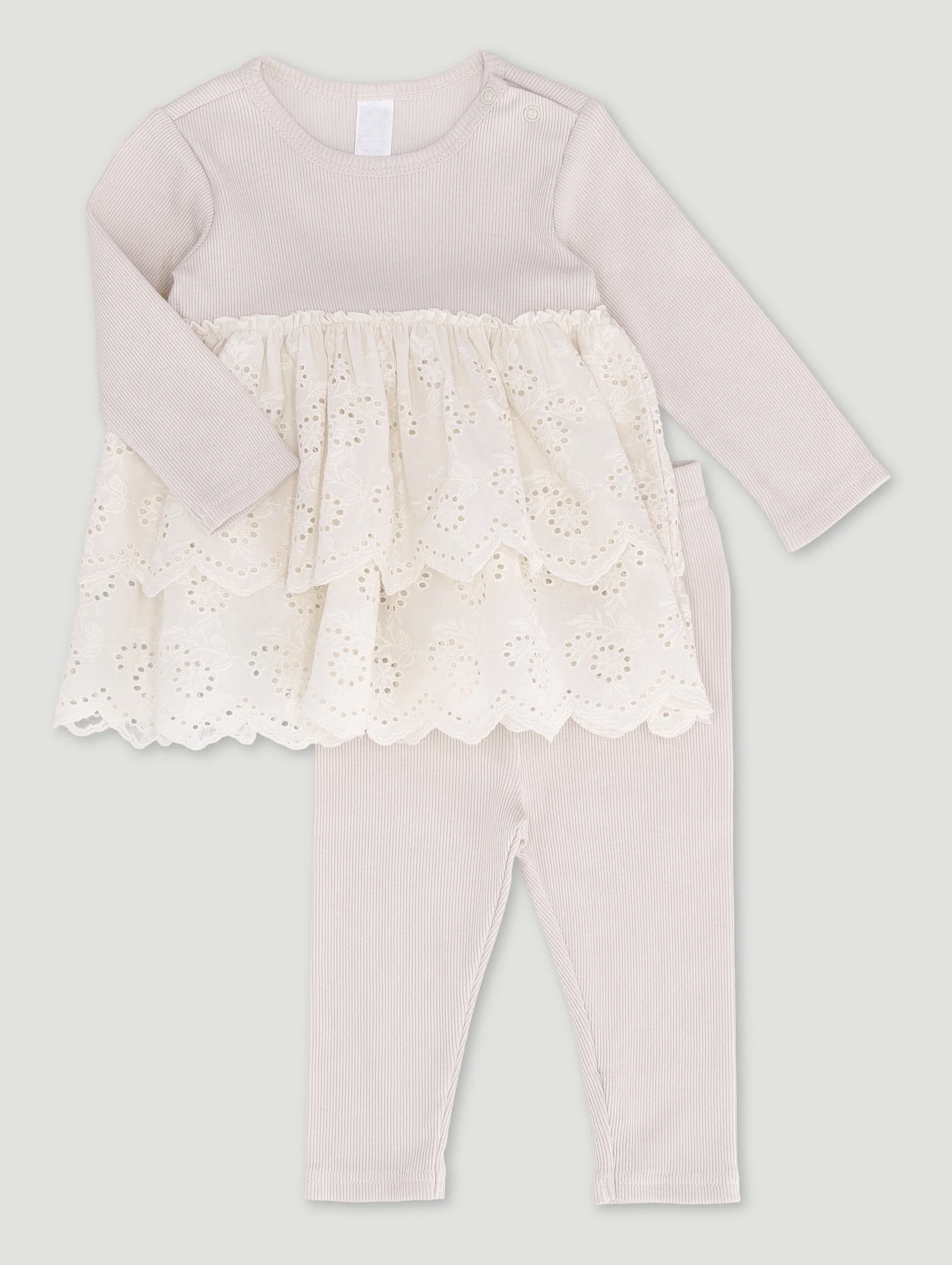 Baby Girls Anglaise Dress With Leggings - Light Stone - Image 2
