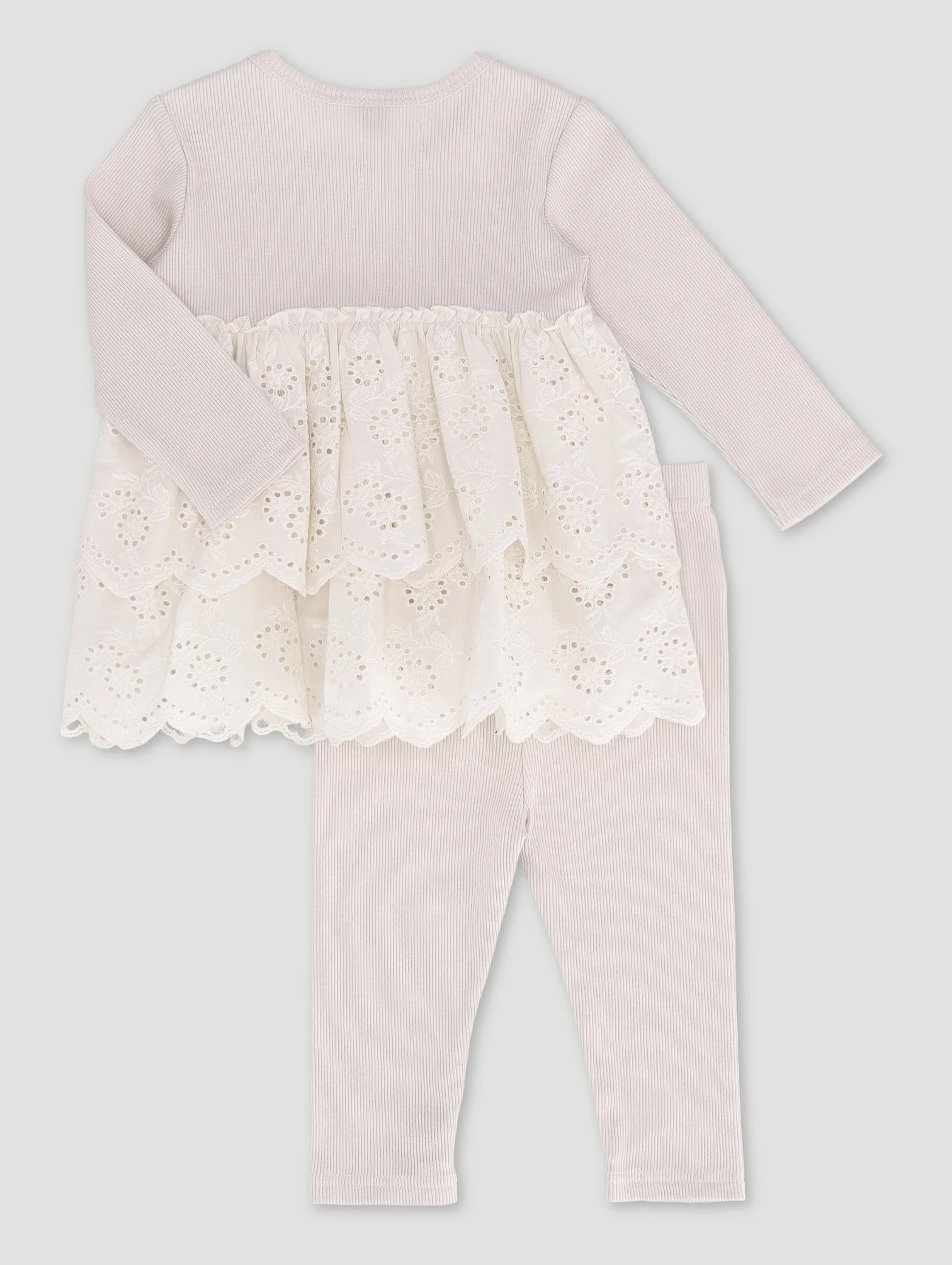 Baby Girls Anglaise Dress With Leggings - Light Stone - Image 3