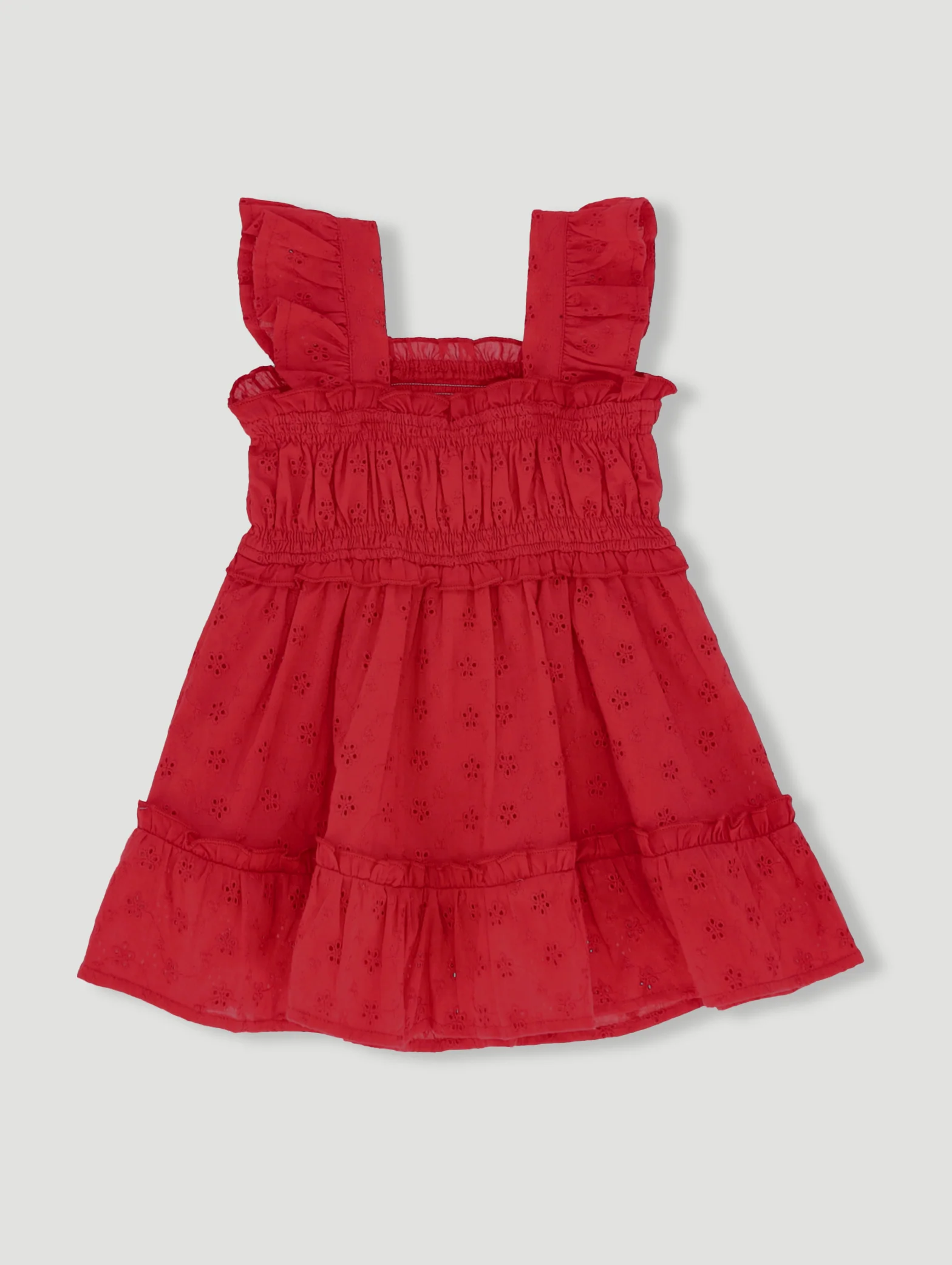 Baby Girls Anglaise Dress - Dark Red - Image 2