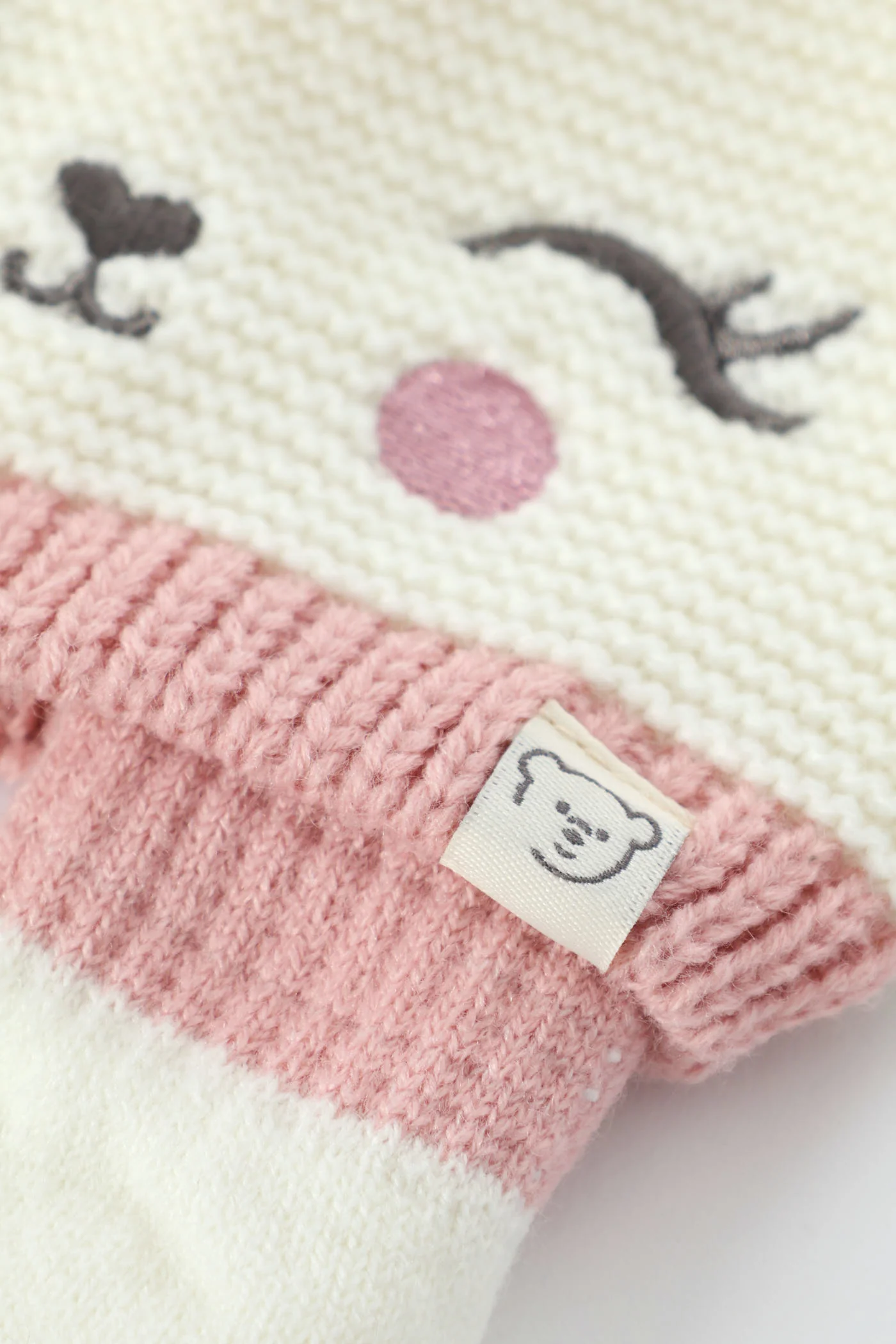 Baby Girls Bear Beanie & Mittens Set - Cream - Image 2