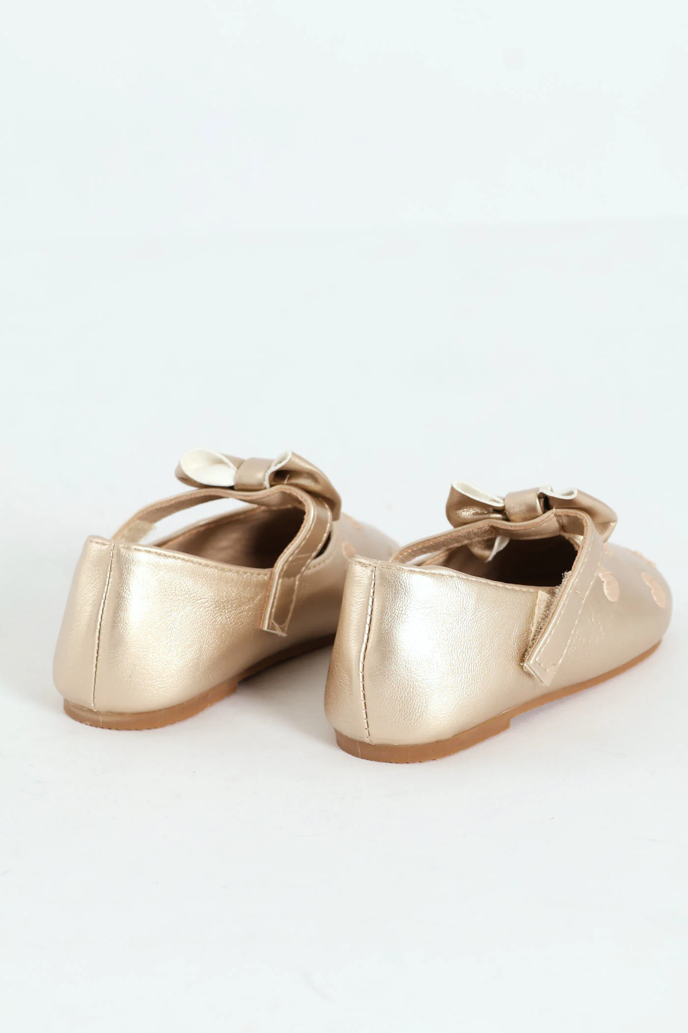 Baby Girls Bow & Embroidered Hearts Pump - Matte Gold - Image 4
