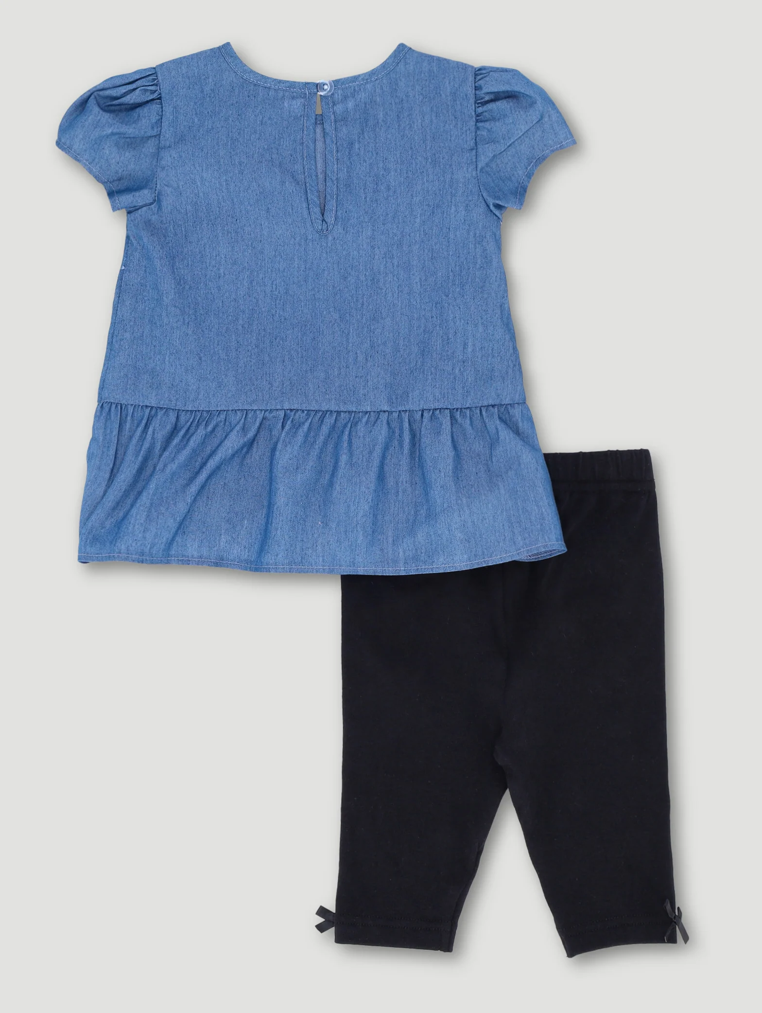 Baby Girls Bow Collection Denim Tunic Set - Black - Image 2