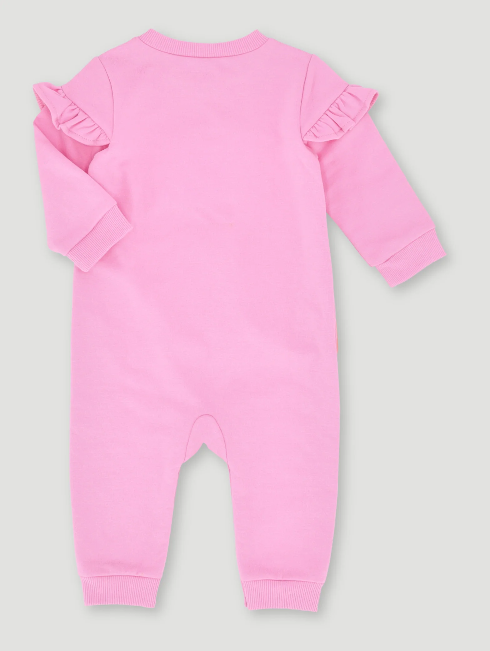 Baby Girls Brushed Fleece Flower Puff Print Playsuit - Dusty Pink - Image 2