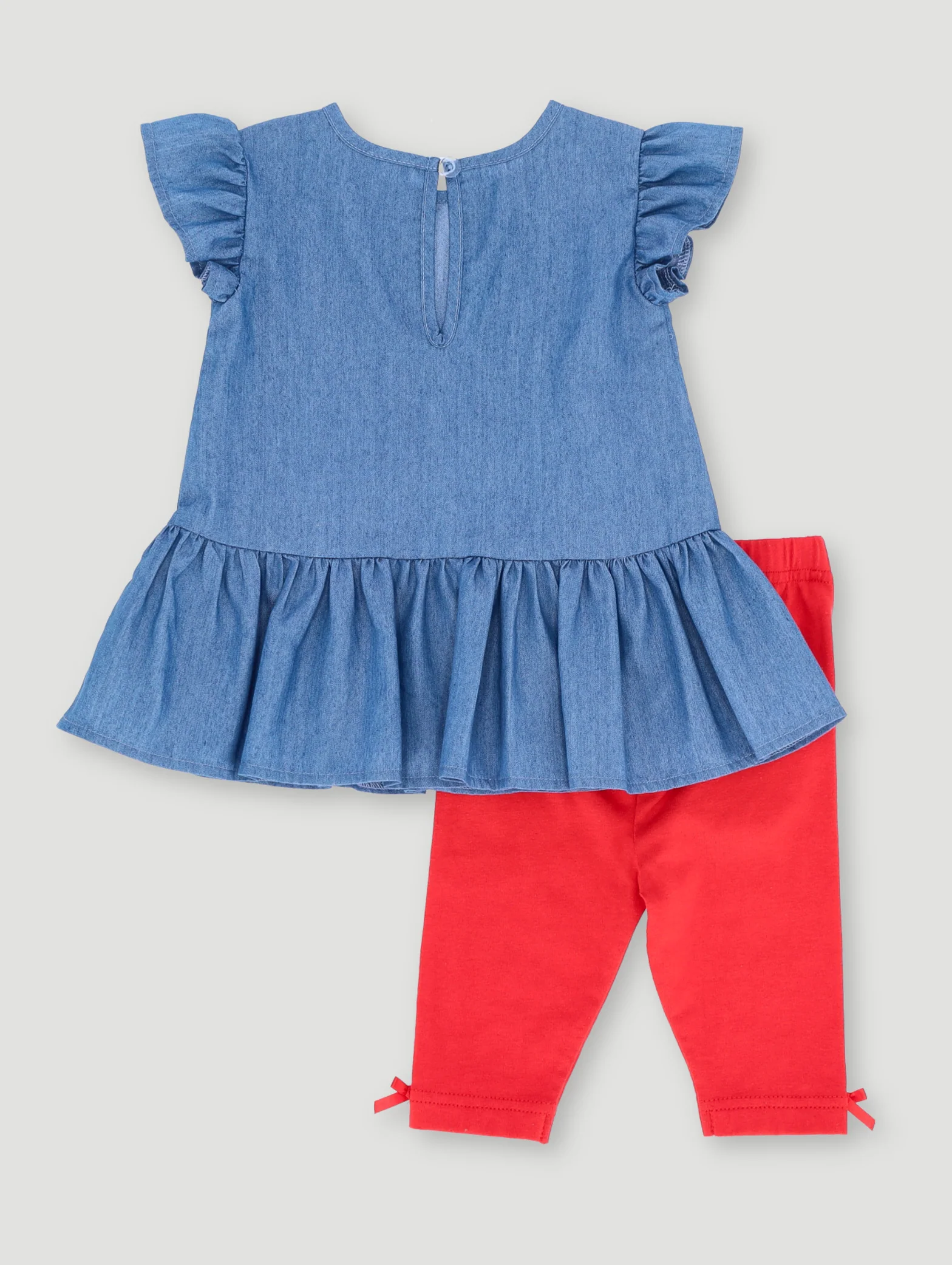 Baby Girls Butterfly Denim Tunic Set - Red - Image 2