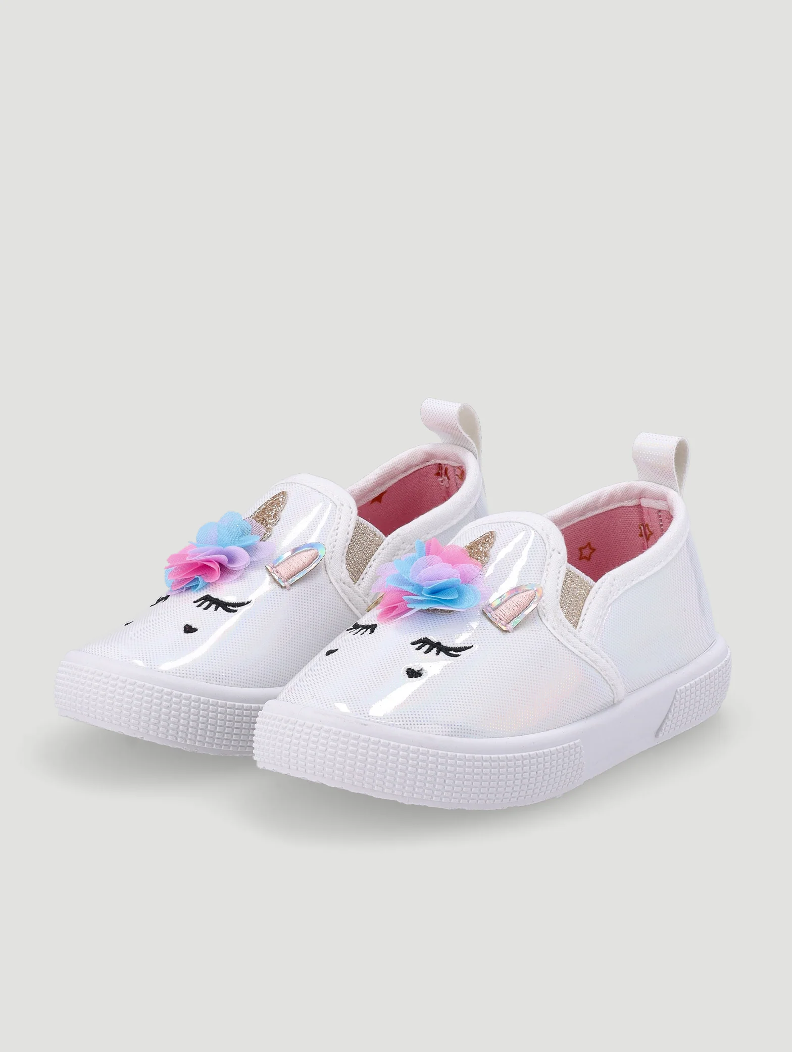 Baby Girls Canvas Unicorn Slip On - White - Image 3