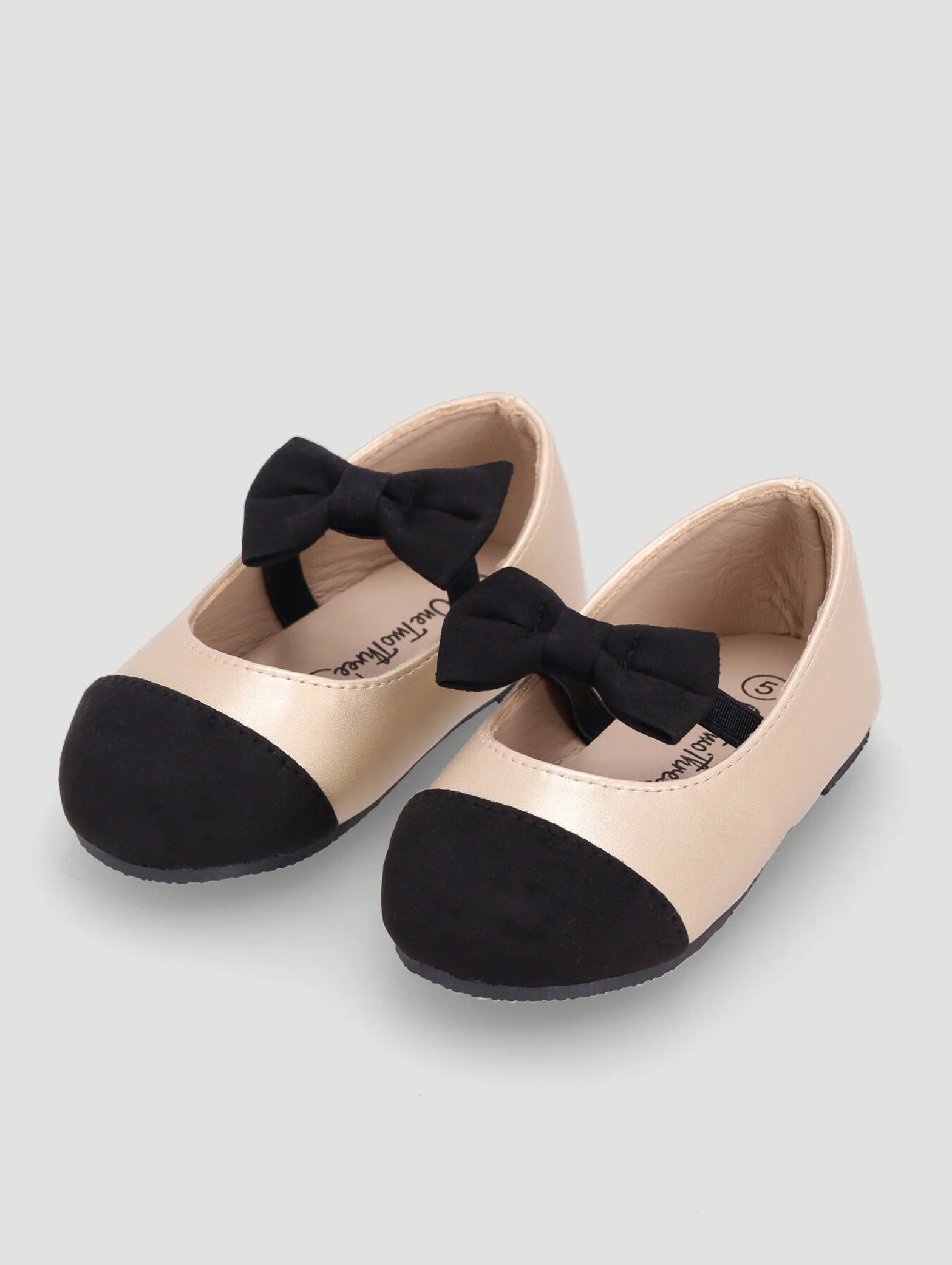 Baby Girls Colourblock Bow Pump - Black/Gold - Image 3
