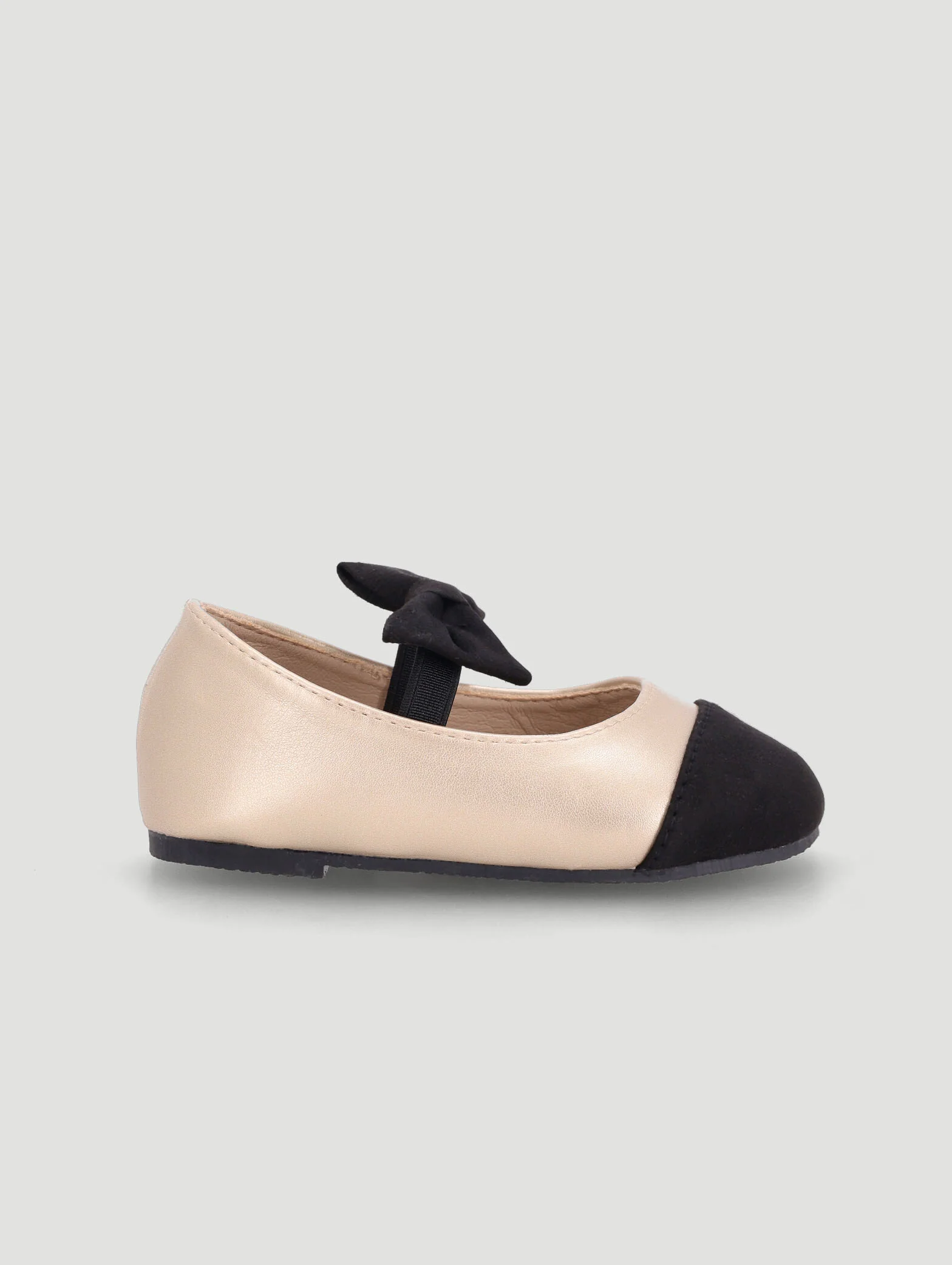 Baby Girls Colourblock Bow Pump - Black/Gold - Image 4