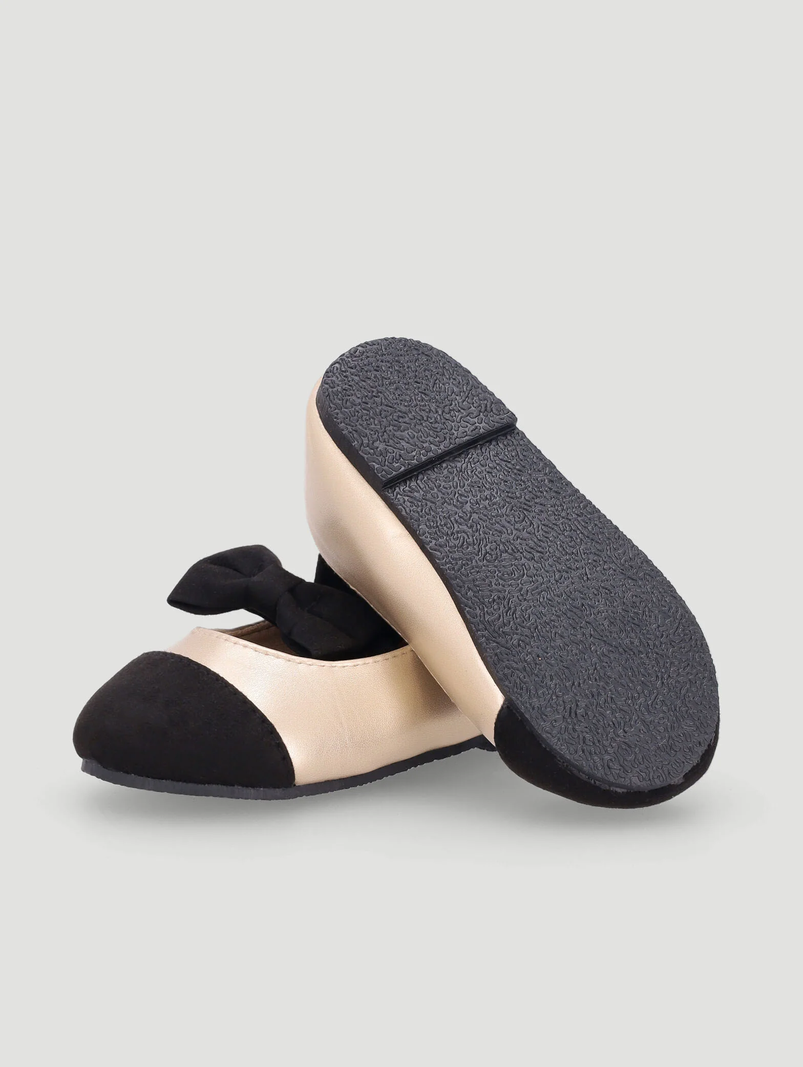 Baby Girls Colourblock Bow Pump - Black/Gold - Image 5