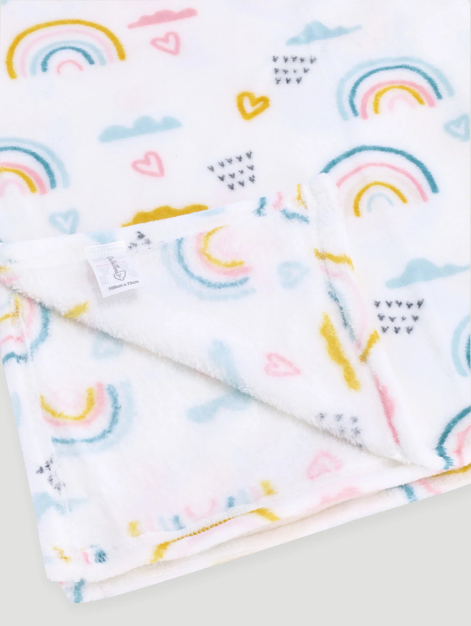 Baby Girls Coral Fleece Rainbow Blanket - White - Image 2