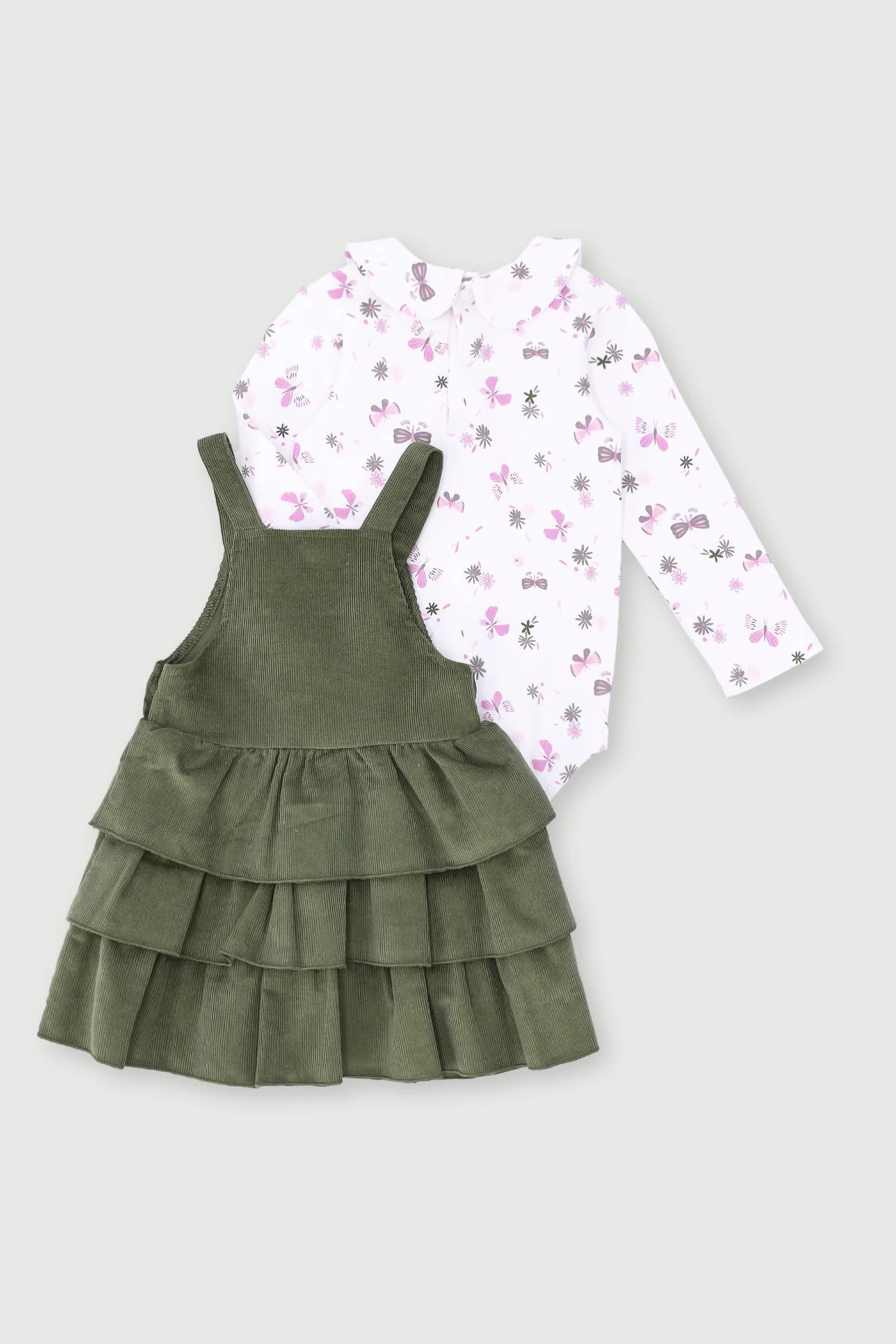 Baby Girls Corduroy Pinafore Dress - Olive - Image 2