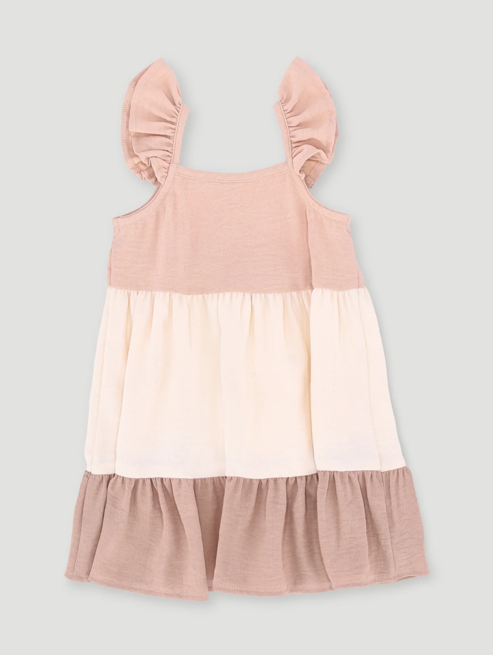 Baby Girls Crinkle Cotton Colourblock Dress - Natural - Image 2