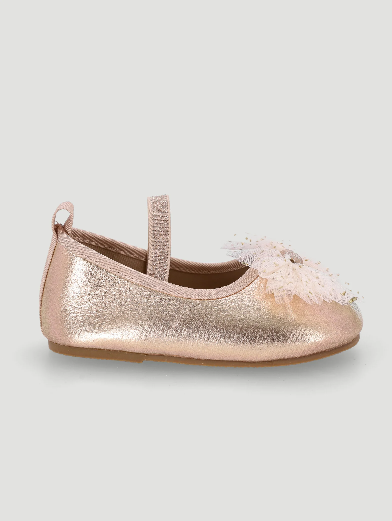 Baby Girls Crinkled Metallic Tulle Bow Pump - Gold - Image 2