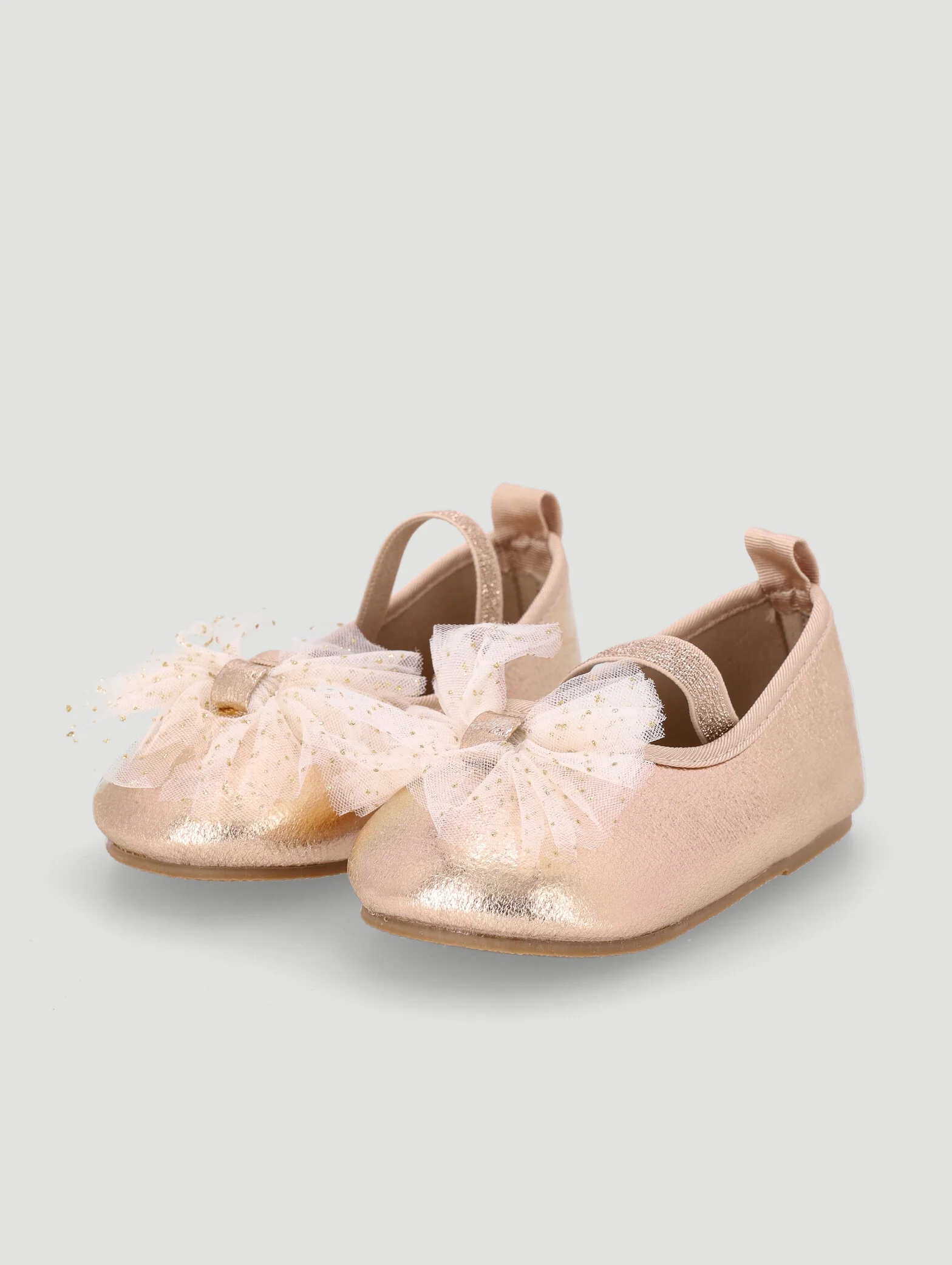 Baby Girls Crinkled Metallic Tulle Bow Pump - Gold - Image 3